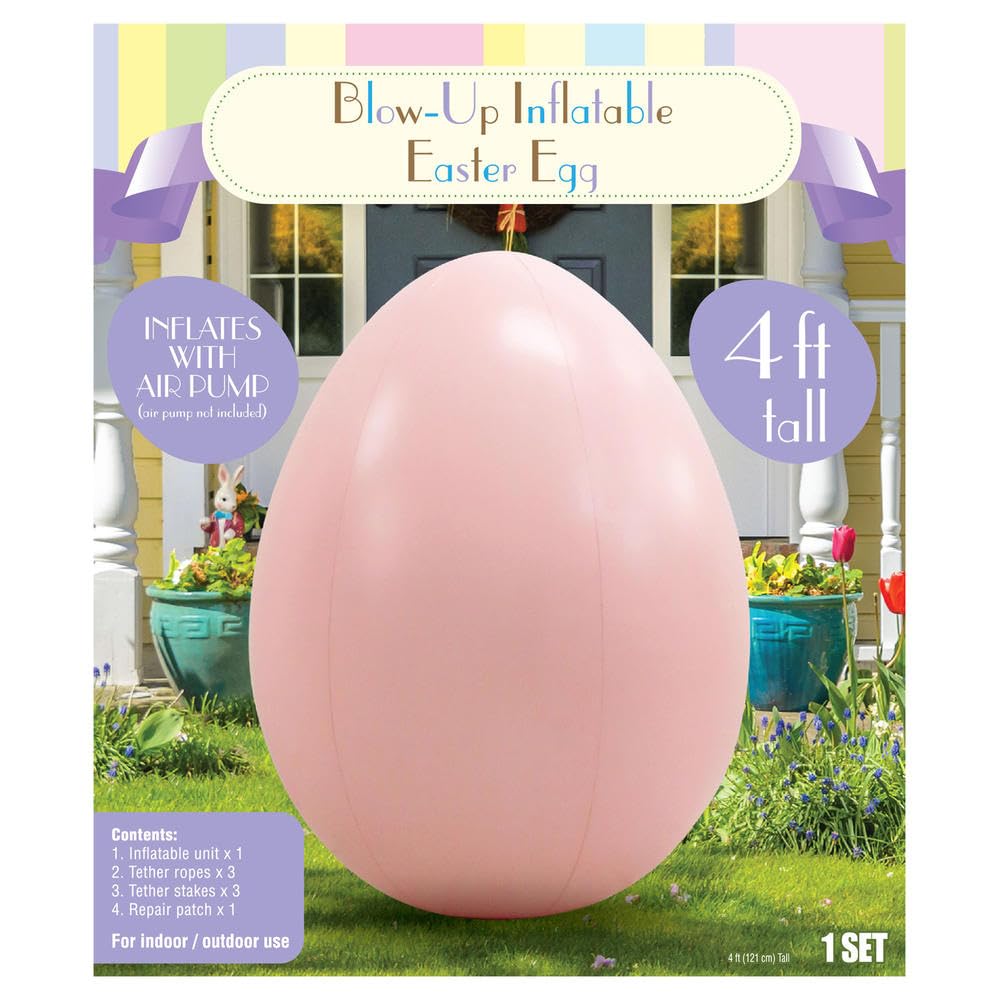 Large 4  Inflatable Easter Egg - Weather Resistant, Ground Stakes Included - Festive Easter Decor for Indoor & Outdoor Egg Hunt