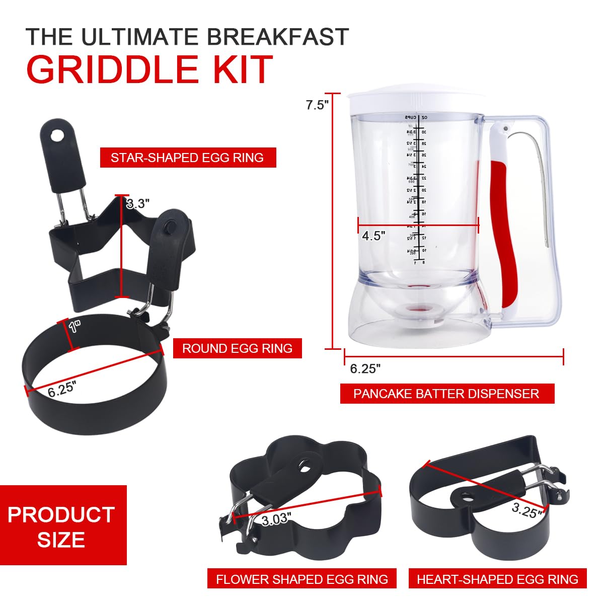 Pancake Batter Dispenser With Squeeze Handle For Precise Portion Control, Clear Measuring 4 Cup Batter Separator For Cookie Cake