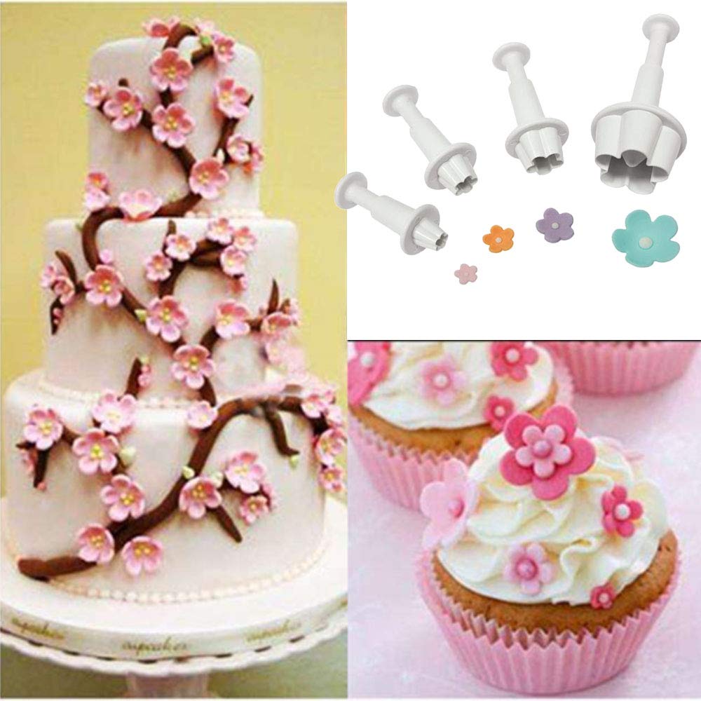 Four-C 4Pc Flower Plunger Cutter Fondant Supplies Cutting Set For Cupcake Decorating