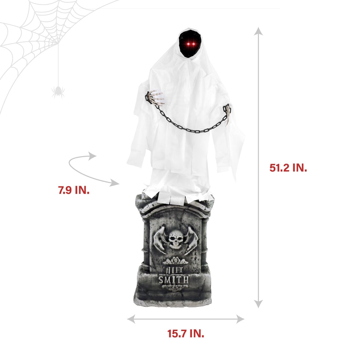 Haunted Hill Farm 4.2-Ft Animated Spectre on Tomb, Halloween Accessory, Scary Horror Movie Party Decoration, Creepy Ghost Prop,