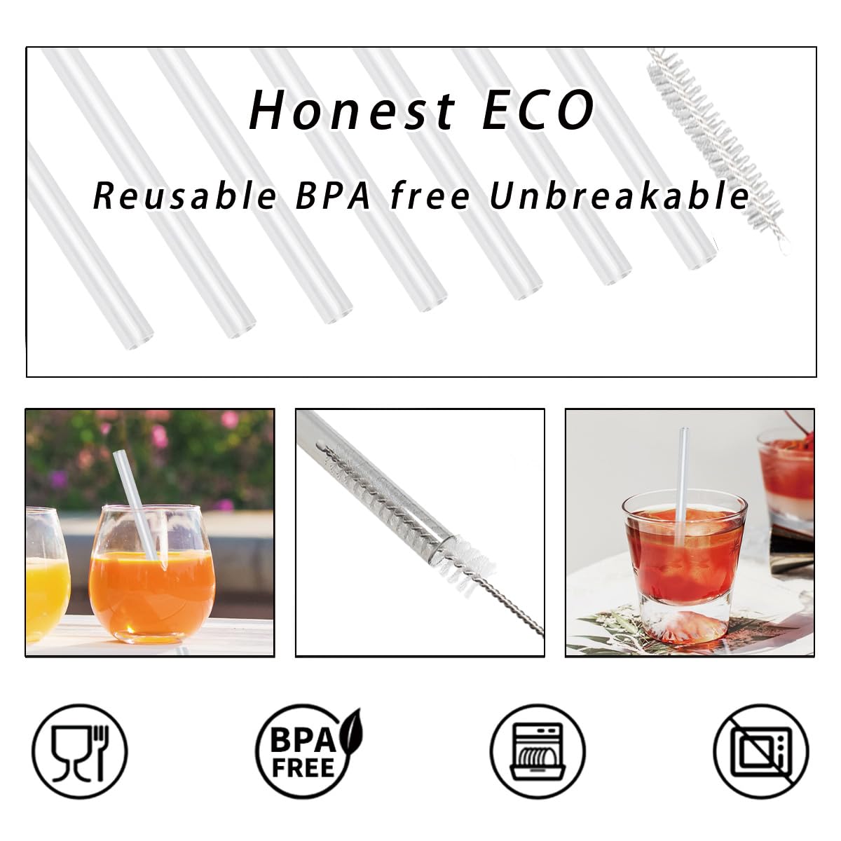 50 Reusable Clear Drinking Straws With Cleaning Brush,15Cm (6 In) Short Straws For Kids/Cocktails/Coffee/Juice, Bpa Free Dishwas