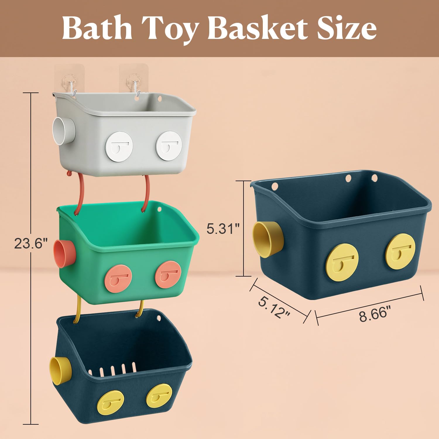 Karceyworth Bath Toy Storage Organizer Basket, 3 Pack Cute Robot Bathtub Shower Toy Organizer, Wall Mounted Hanging Bath Toy Hol