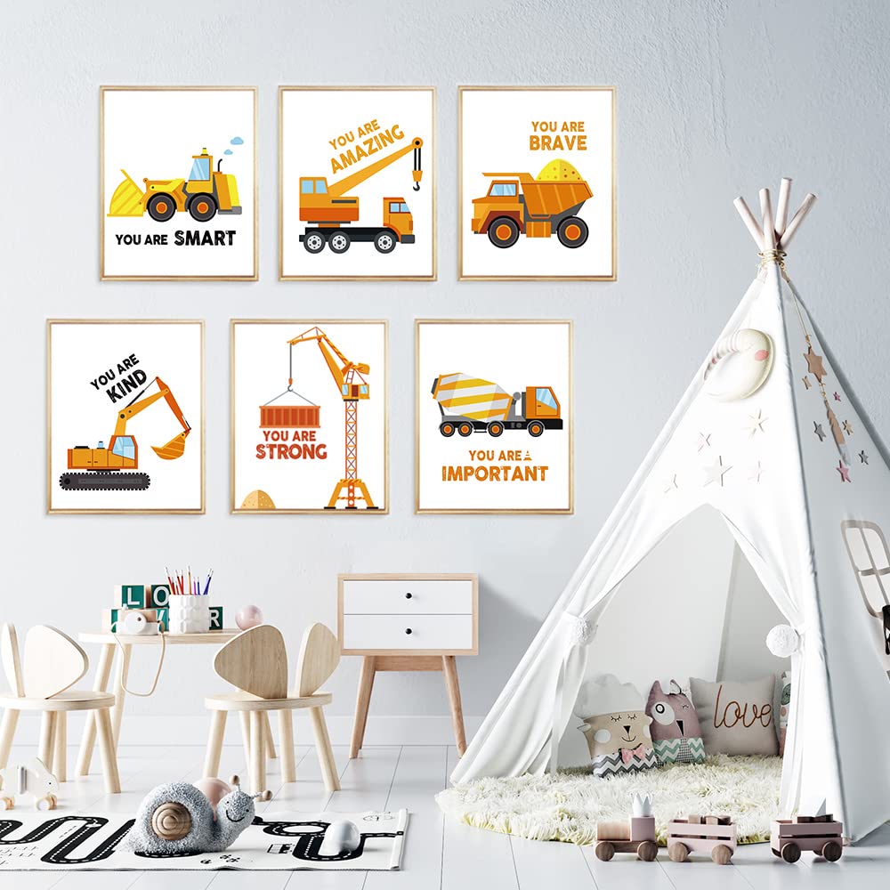 Iiiluyot 6 Pcs Inspirational Truck Poster For Boys Kids Room Decor(8''X10''), Construction Truck Picture Cartoon Construction Tr