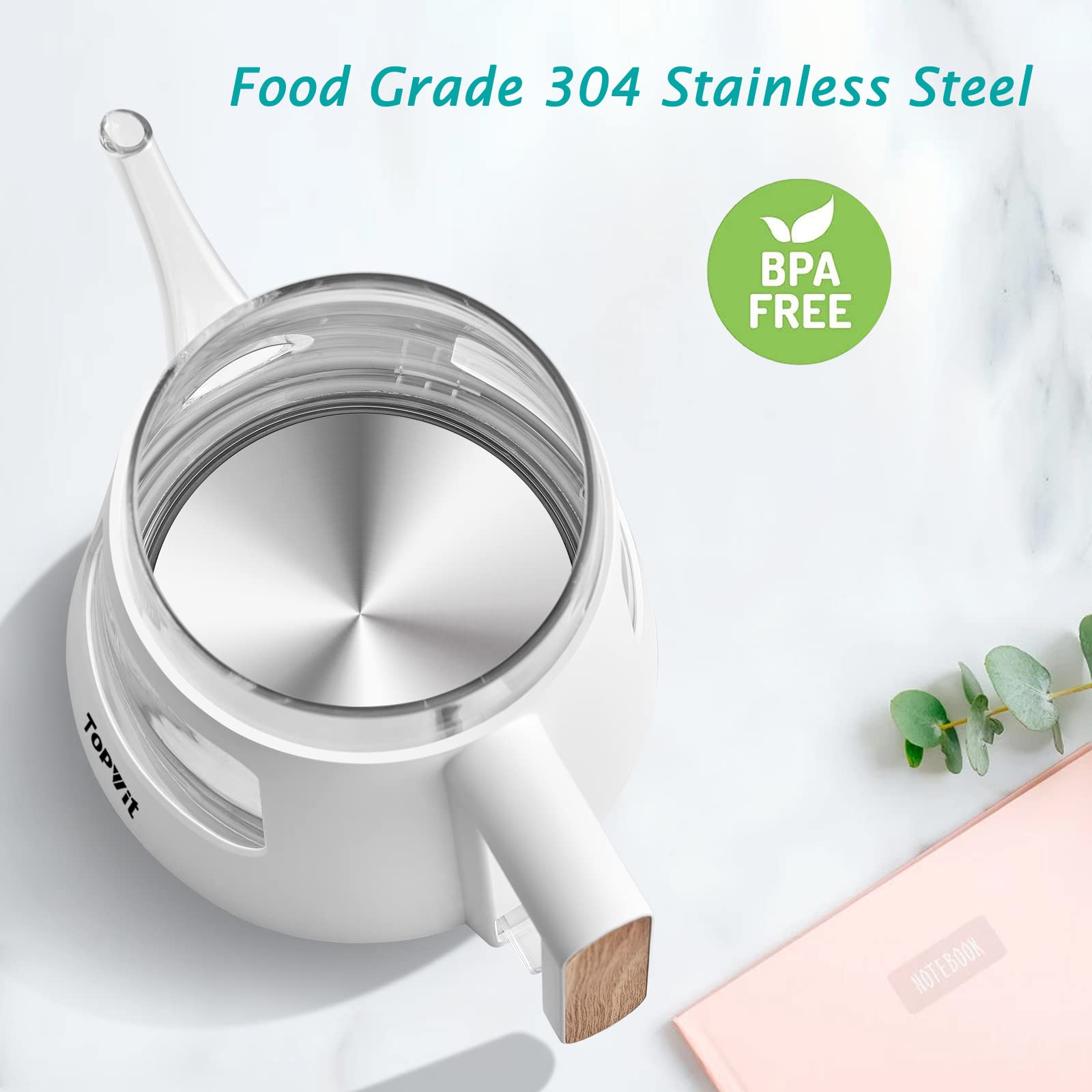 TOPWIT Electric Kettle  1.0L Electric Tea Kettle with Removable Stainless Steel Infuser  BPA-Free Electric Glass Kettle with Window  Double Wall Water Warmer  Gooseneck Kettle  Auto-shut Off  White