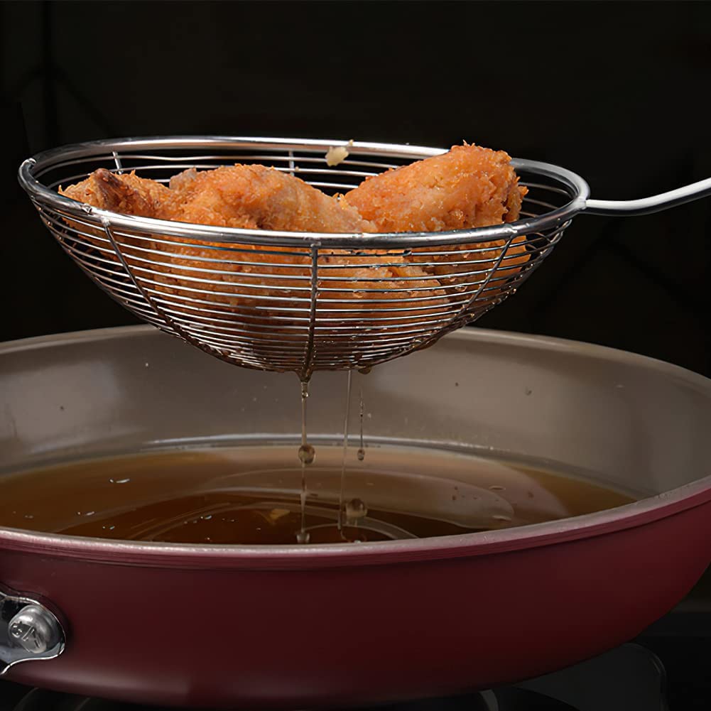 Spider Strainer, Cooking Spider,7.9-Inch Extra Large Spider Spoon With Wood Handle, Stainless Steel Spider Cooking Utensil For C