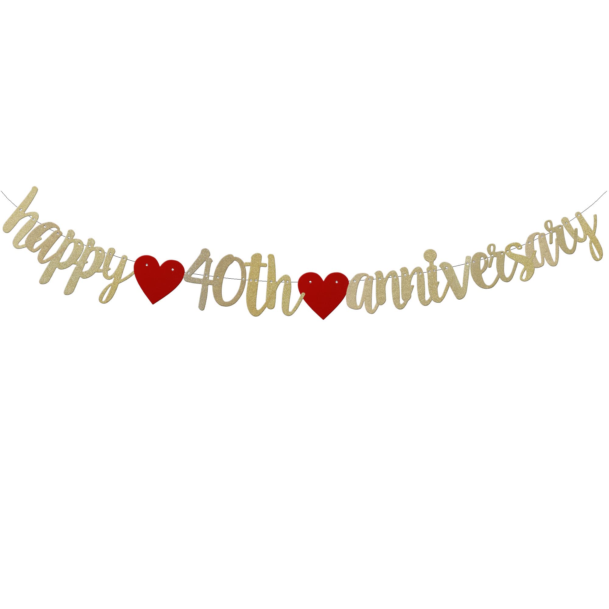 Happy 40Th Anniversary Banner Sign Gold Paper Glitter Party Decorations For 40Th Wedding Anniversary Party Supplies Letters Gold