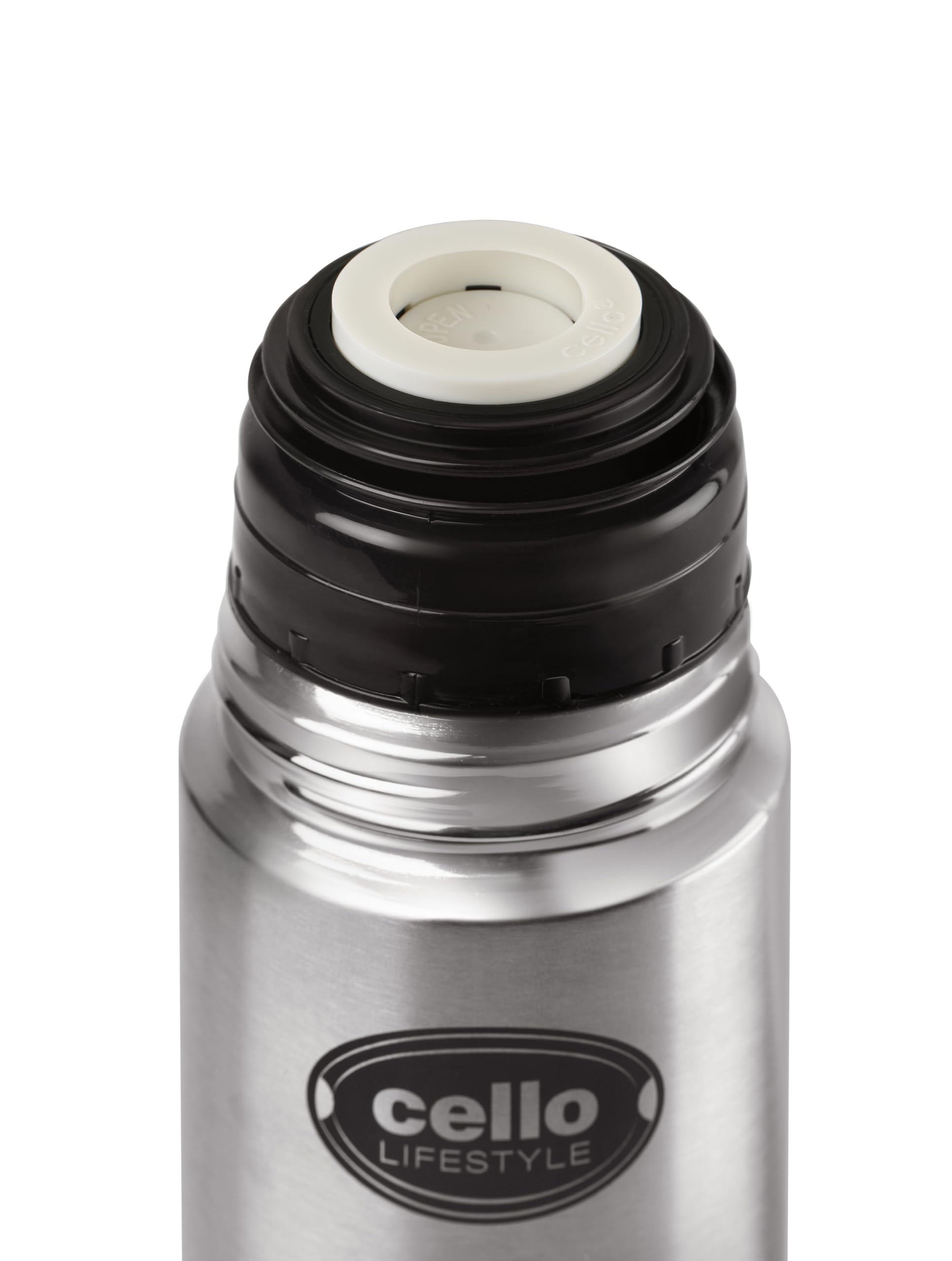Cello Lifestyle Thermosteel Water Bottle, 500ml, Silver | 24 Hours Hot and Cold | Flask for Tea Coffee | Leak Proof & Push-Down
