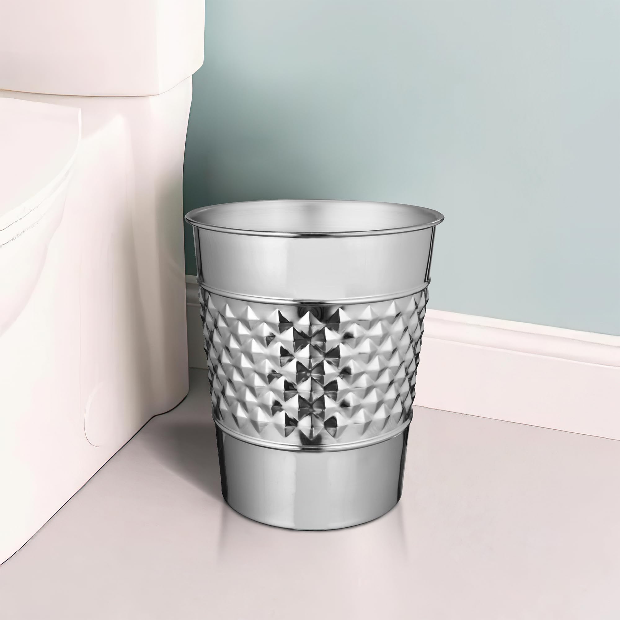 Handcrafted Metal Wastebasket Trash Can For Home Office Bedroom, Decorative Wastebasket, Modern Bathroom Decor, Durable, Geo Emb