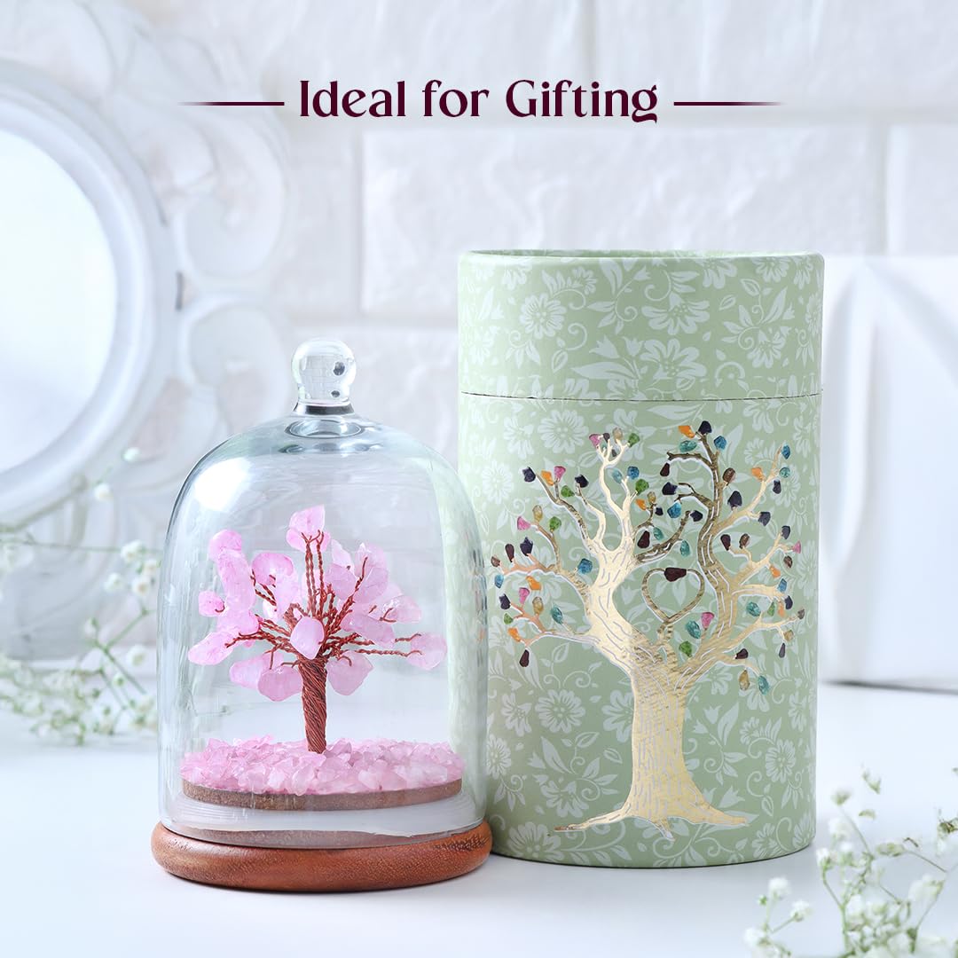Astrotalk Rose Quartz Dome Crystal Tree | Nurture Connection & Inner Peace | Feng Shui Items for Good Luck | Home Decor for Living Room & Office | Housewarming Gifts | Aesthetic Home Decor Items