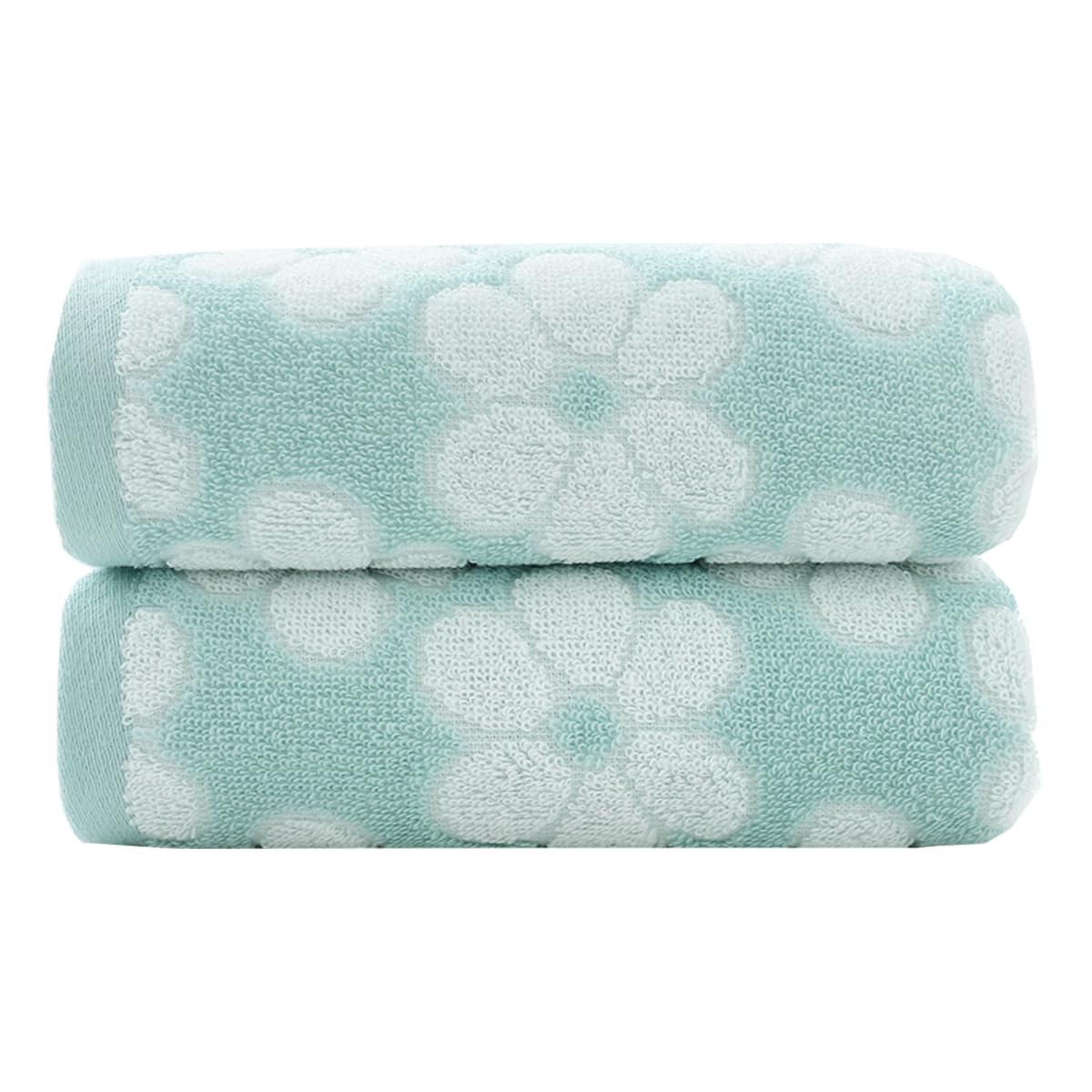 Pidada Hand Towels Set Of 2 Floral Pattern 100% Cotton Soft Absorbent Decorative Towel For Bathroom (Green)