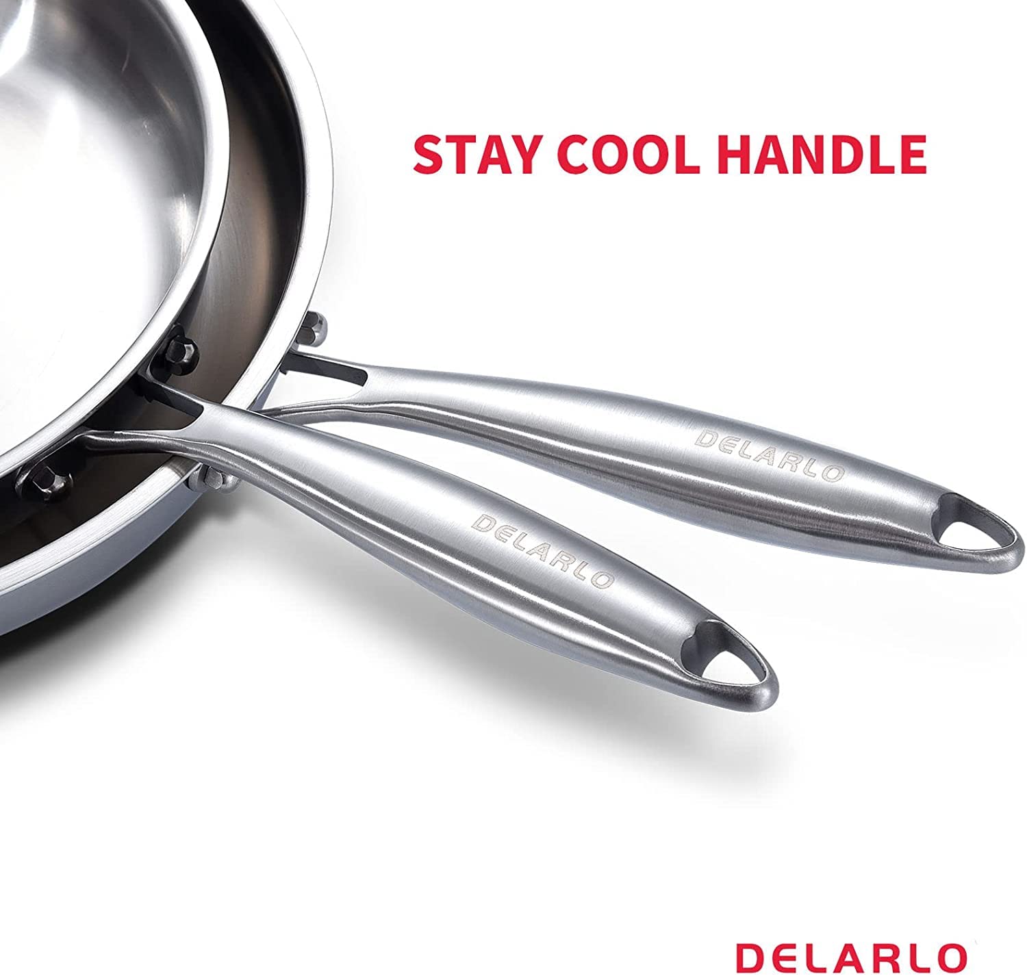 Delarlo Whole Body Tri-Ply Stainless Steel 11Inch Frying Pan, Oven Safe Induction Skillet,Pots And Pans Set,Suitable For All Sto