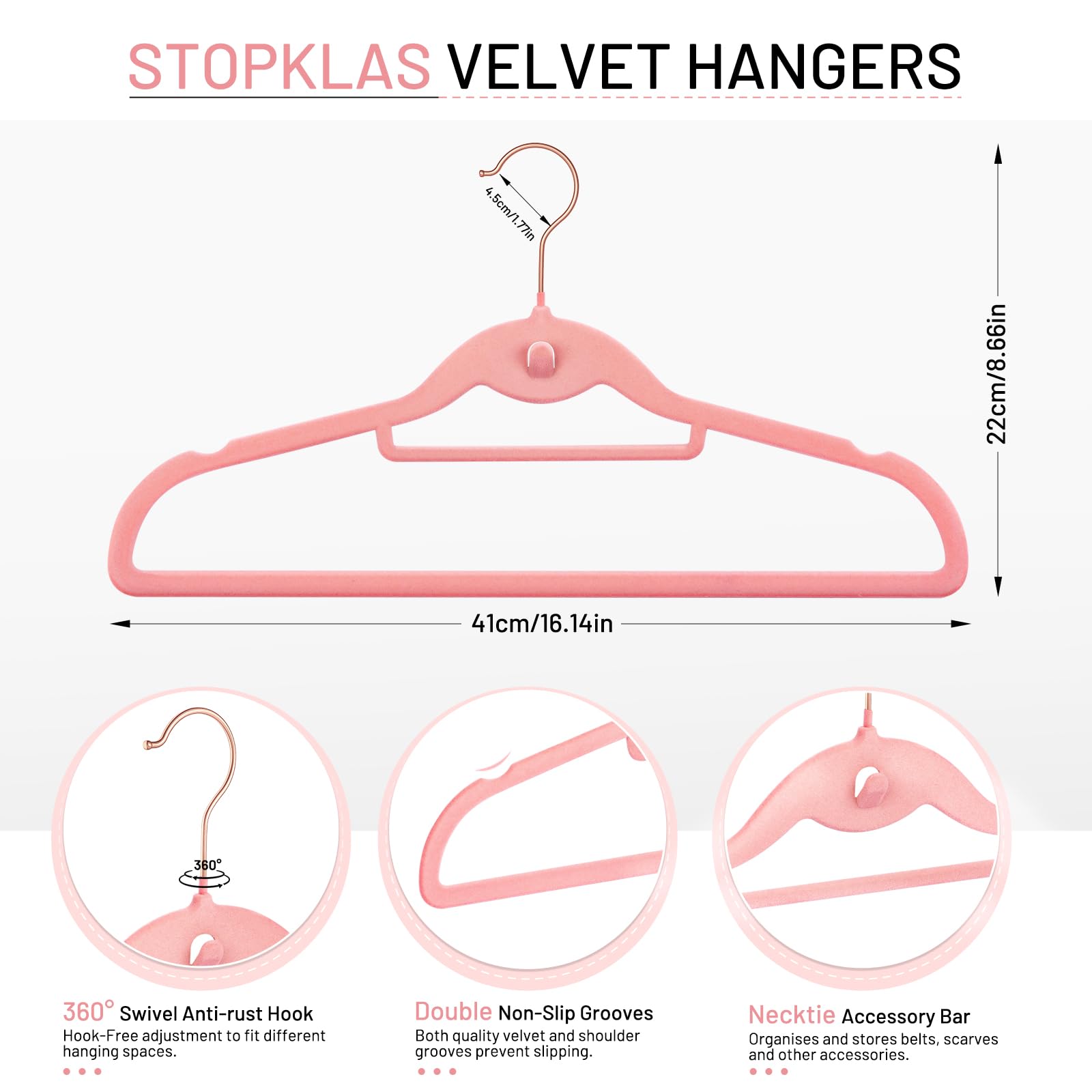 Velvet Hangers 30 Pack, Stopklas Pink Clothes Hangers Non Slip Felt Hangers With 360 Swivel Hook, Thin Hangers Space Saving, Hea