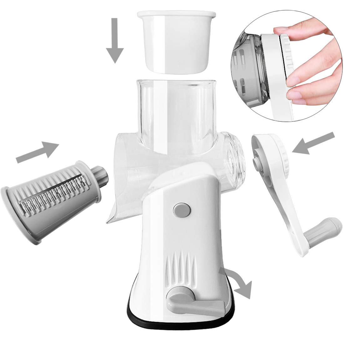 Rotary Cheese Grater Shredder 5-In-1 Tumbling Box Mandoline Vegetable Julienne Slicer Waffle Cutter Nut Chopper With Handle And
