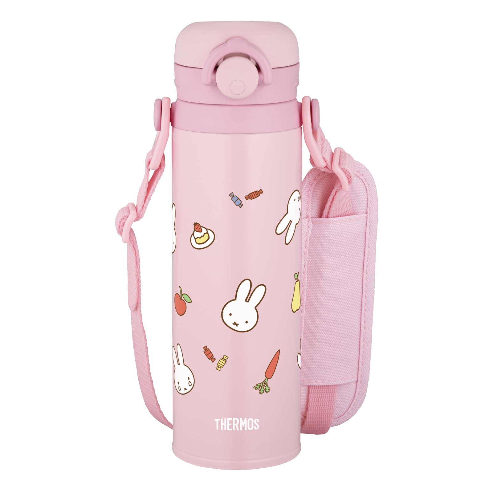 Thermos JPF500B LP Kids Portable Mug, 16.9 fl oz (500 ml), Miffy, Light Pink, Removable Strap, Gentle Shoulder Pad Included, F