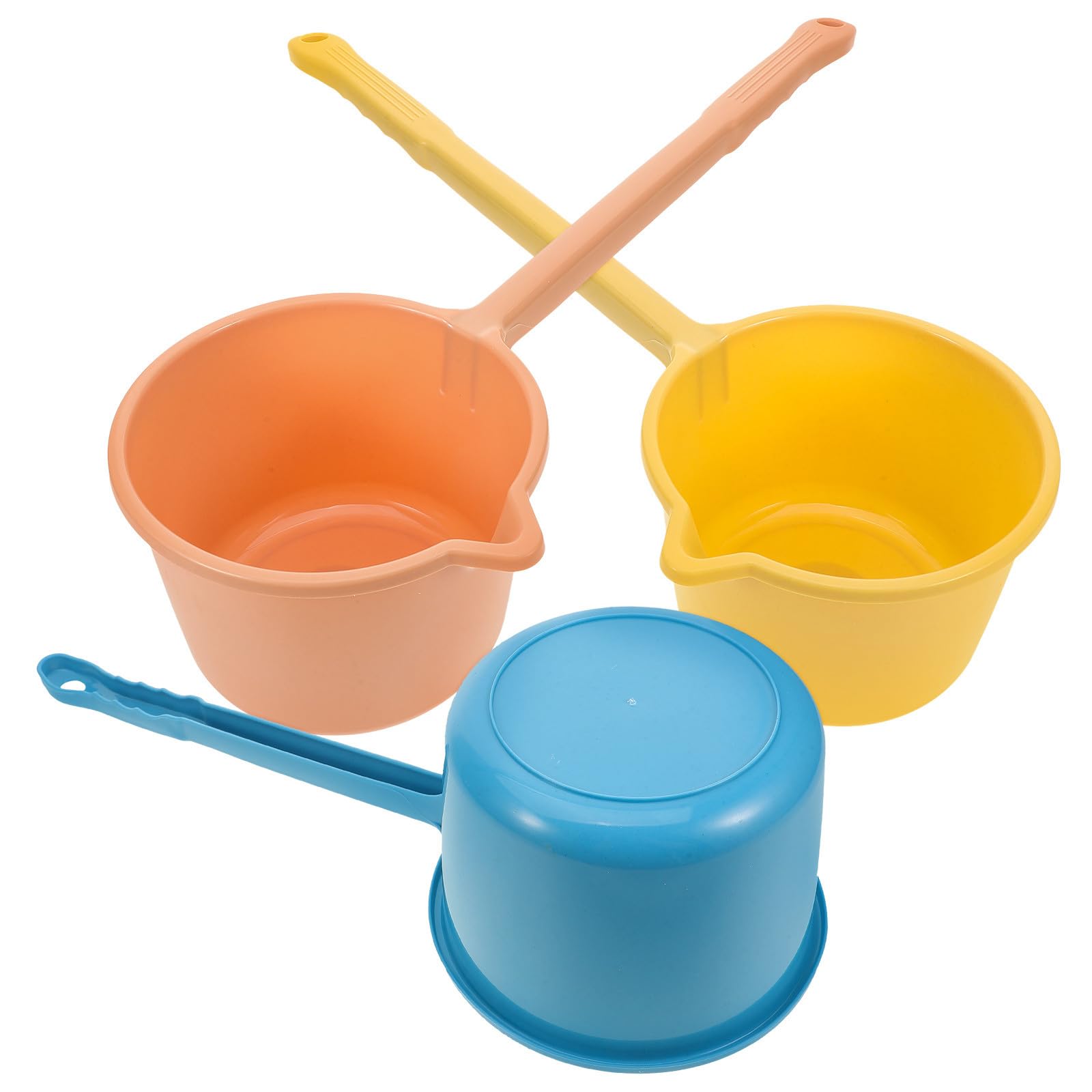 DEARMAMY 3pcs Long Handle Water Scoops Kitchen Utensils Household Water Ladles Bath Shower Scoops for Gardening and Washing in Y