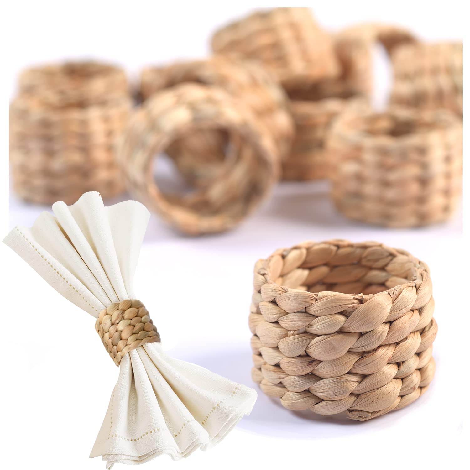 48 Pcs Water Hyacinth Boho Napkin Rings, Farmhouse Napkin Rings Set Of 48, Rattan Napkin Rings, Boho Napkins, Nature Napkin Ring