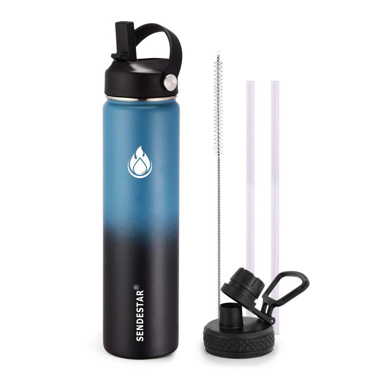 Sendestar Water Bottle 24Oz Double Wall Vacuum Insulated Leak Proof Stainless Steel Sports Water Bottle-Wide Mouth With New Flex
