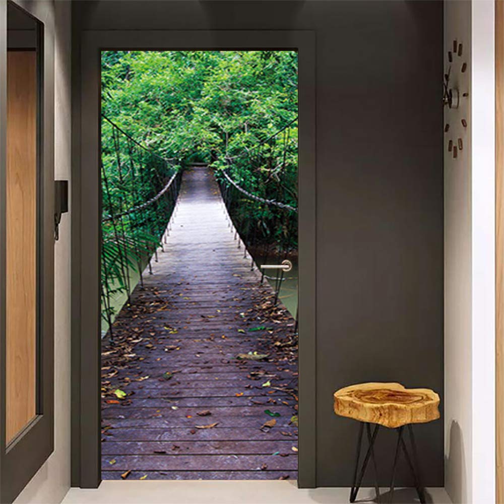 KACOLOR 3D Stairs Art Door Sticker, Waterproof PVC Wall Decal, Small, Forest Bridge, 2PCS for Bedroom, Living Room, Bathroom Decoration