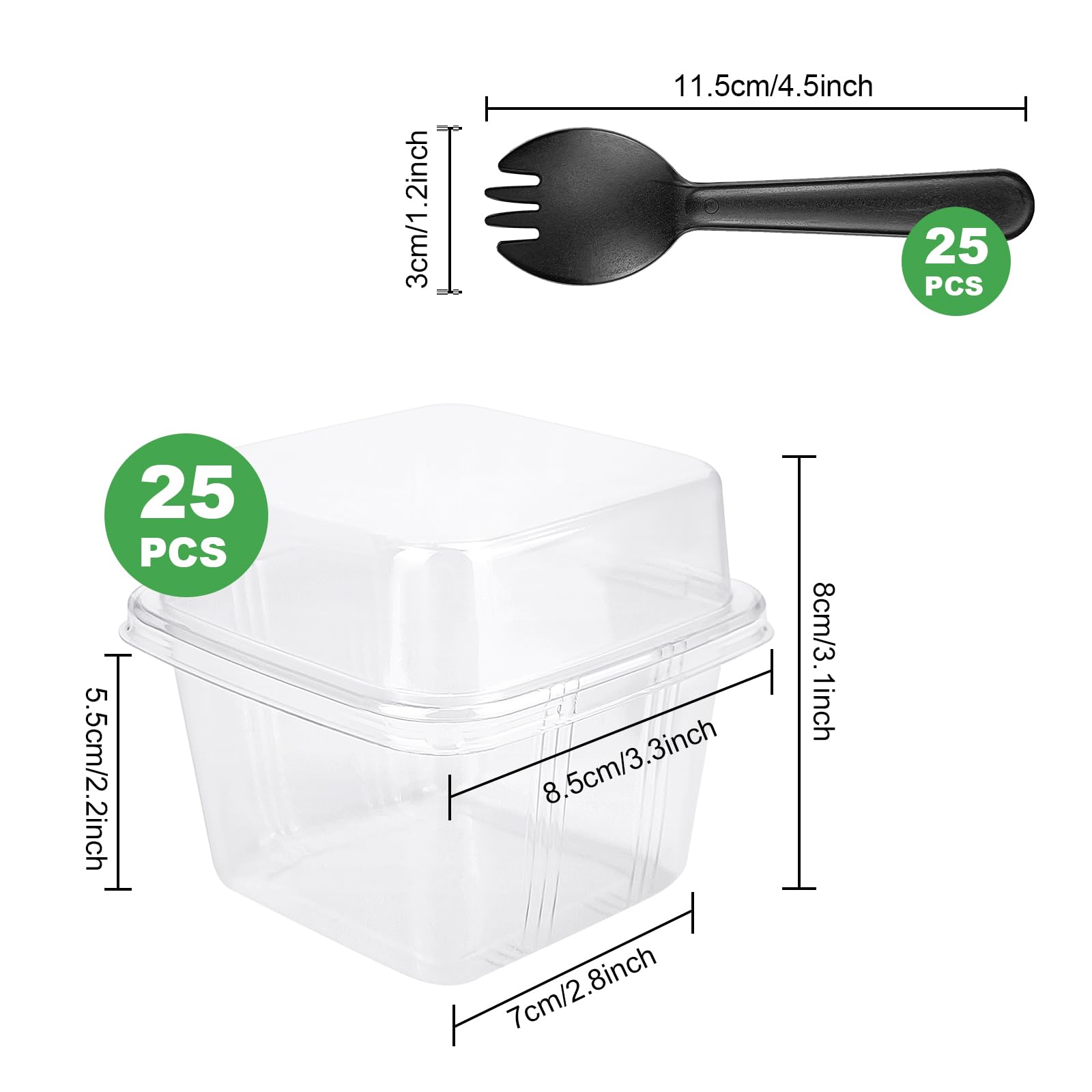 Yoiyini 25Pcs 10Oz Mini Square Clear Dessert Cups With Lids And Spoons,Plastic Ice Cream Containers,Fruit Cups With Lid For Part