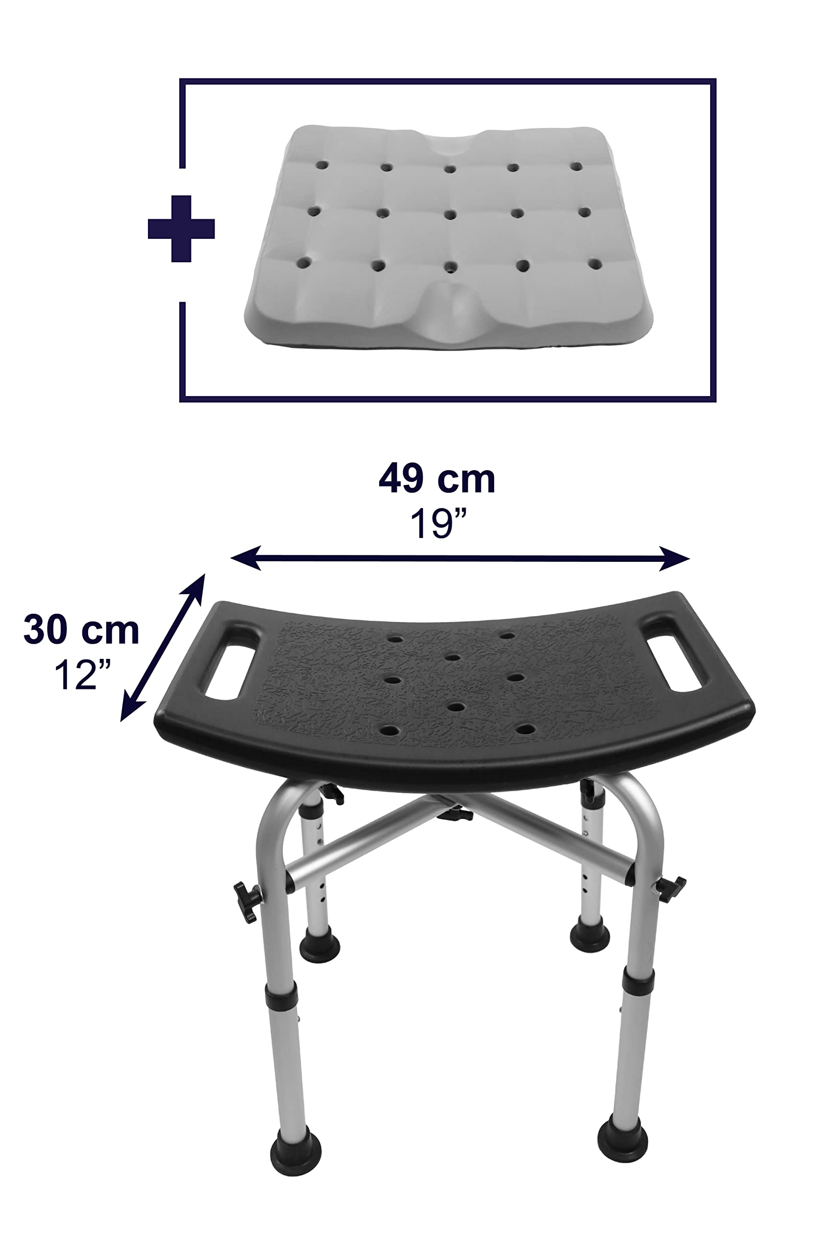 KMINA - Heavy Duty Shower Stool Padded (330 lb) with Double Reinforced crossbar and cushion  Shower Stool for Inside Shower  Shower chair for Bathtub  Black Shower Seat Free Assembly - Made in Europe