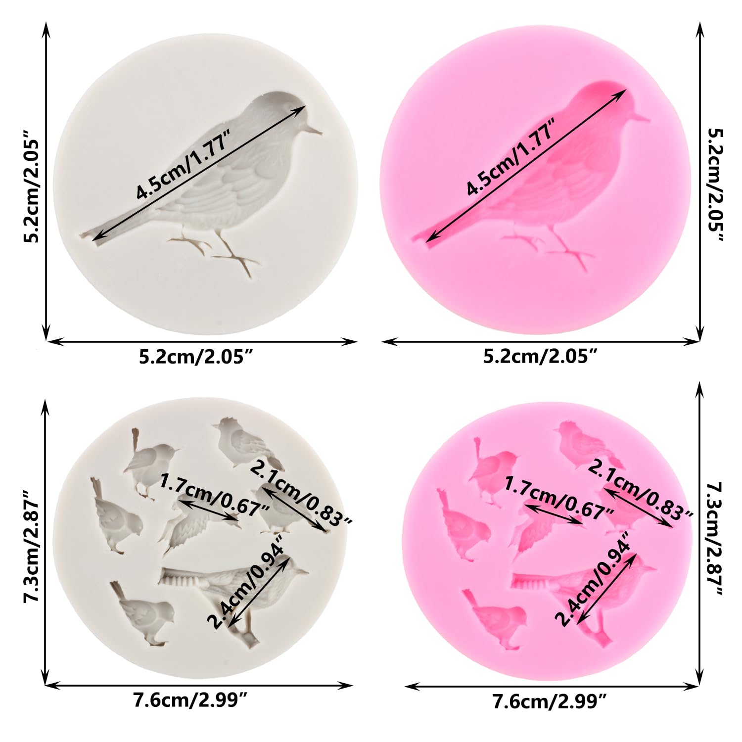 Rfghac 3D Bird Cake Fondant Molds Bird Silicone Mold For Cake Decorating Cupcake Topper Candy Chocolate Gum Paste Polymer Clay S