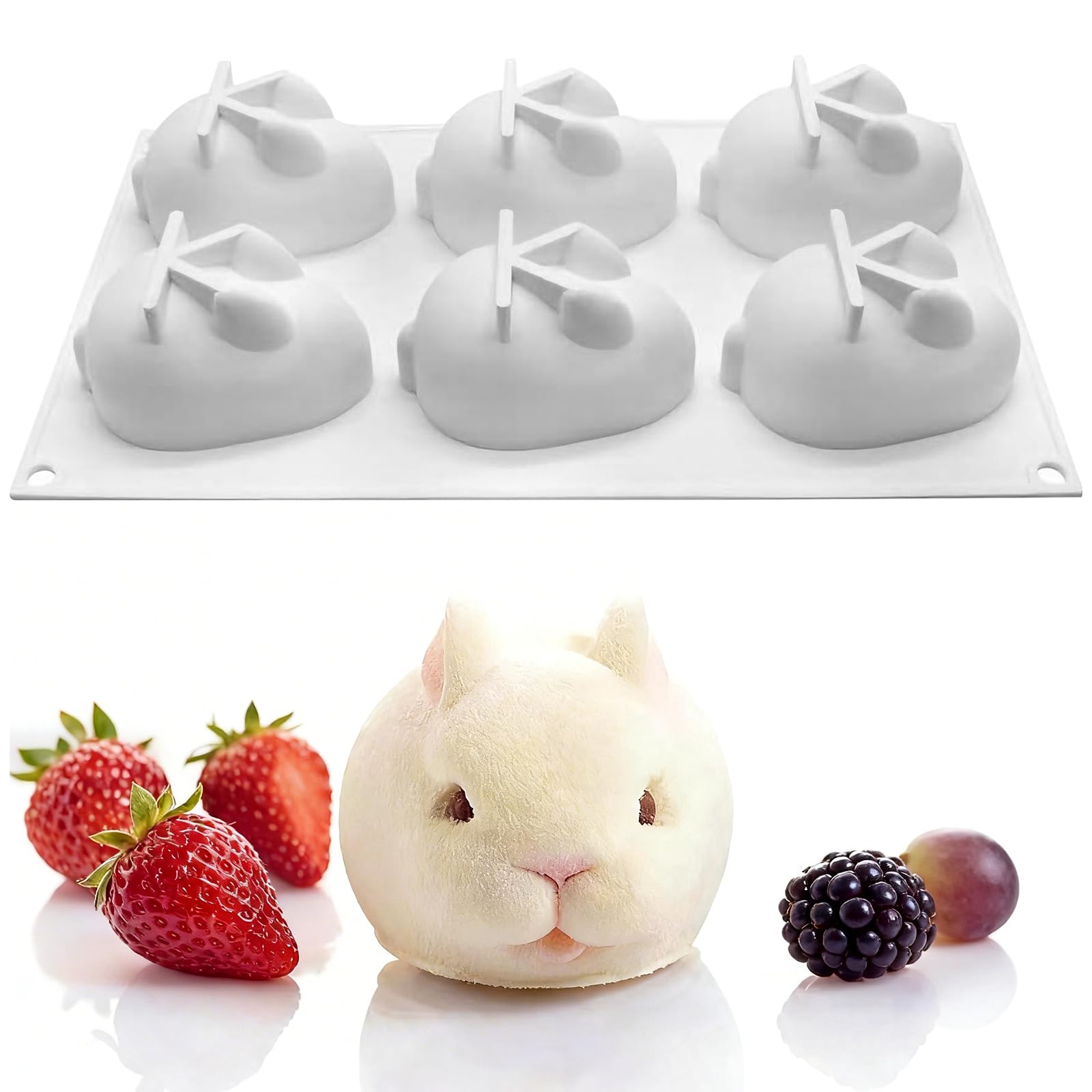 MEMOVAN 3D Easter Bunny Silicone Mold 6 Cavity Silicone Rabbit Mold Easter Rabbit Chocolate Mould for Baking Rabbit Shape Mousse