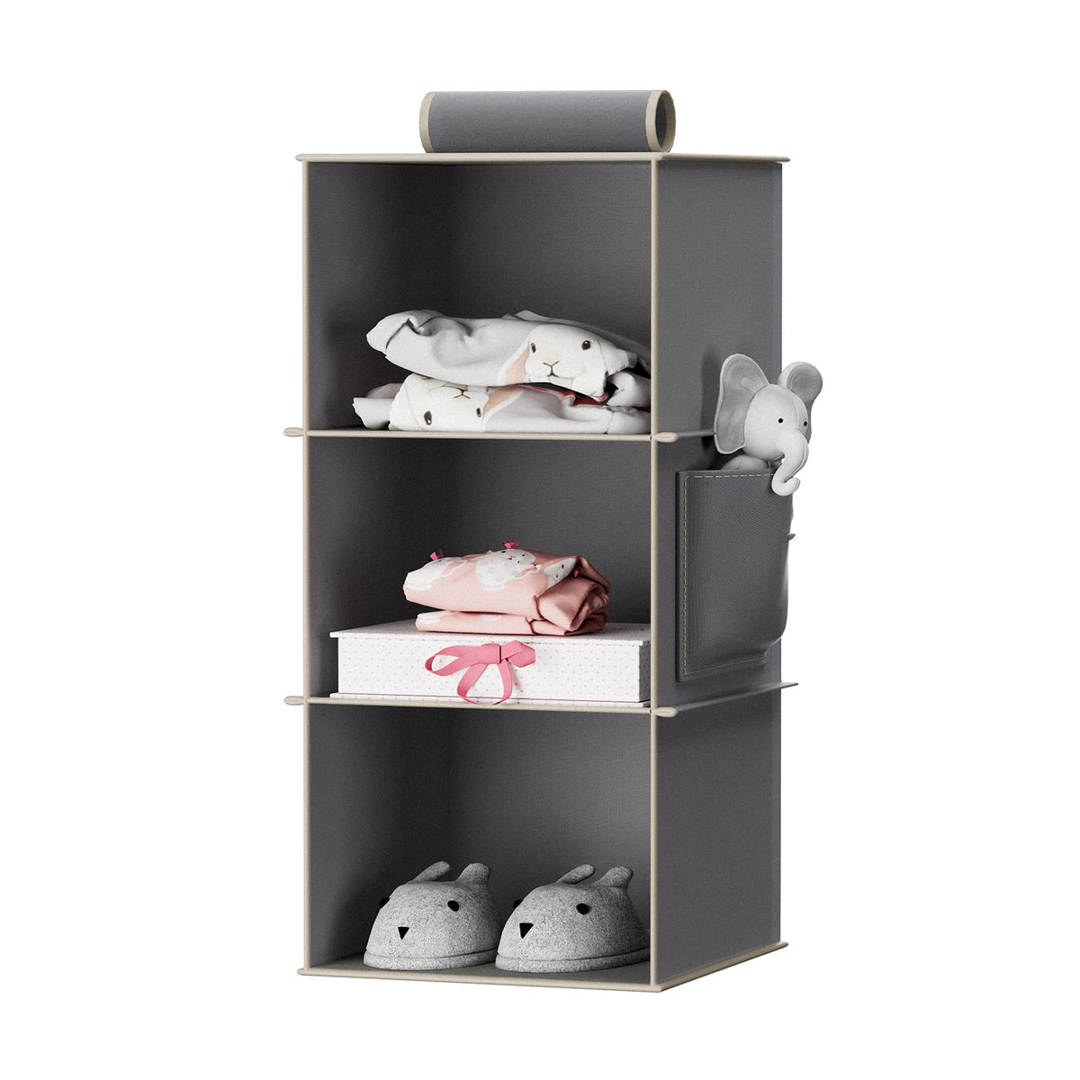 Youdenova Hanging Closet Organizer, 3-Shelf Closet Hanging Storage Shelves, Grey