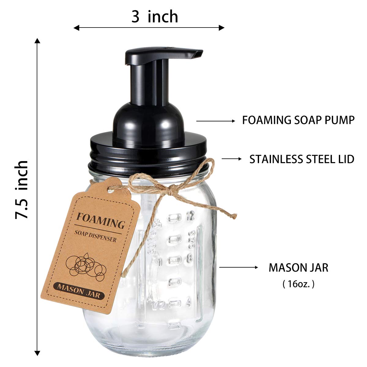 Sheechung Mason Jar Foaming Soap Dispenser-Rustproof Stainless Steel Mason Jar Lid&Foaming Soap Pump,Best Hand Liquid Foam Soap