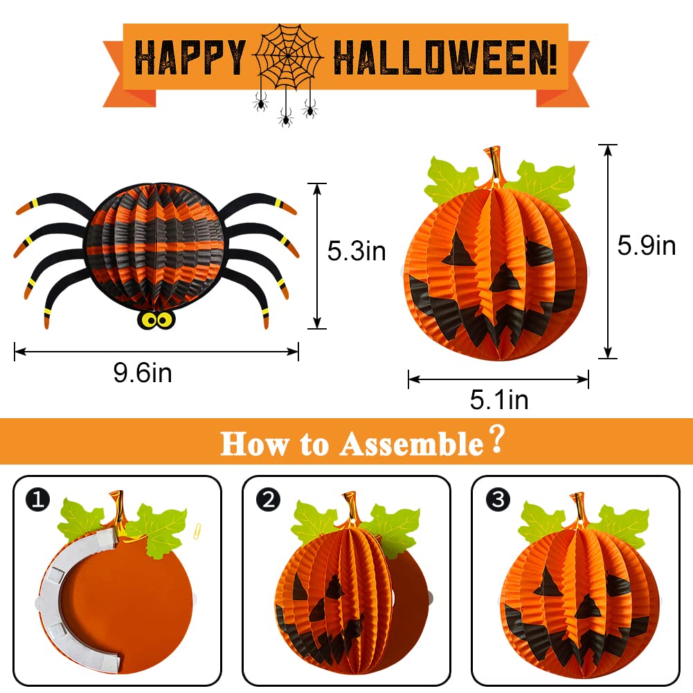 Halloween Party Decorations, Black Orange Party Supplies, Hanging Paper Lanterns Pumpkin Honeycomb Tissue Paper Fan Spider Garla