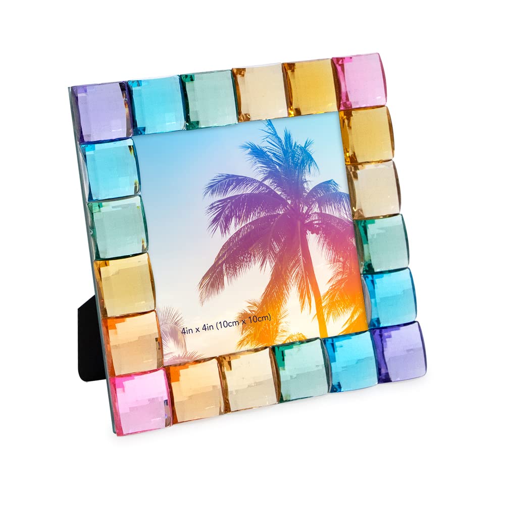 Isaac Jacobs Decorative Sparkling Jewel Picture Frame, Photo Display & Home D  cor (4x4, Rainbow)