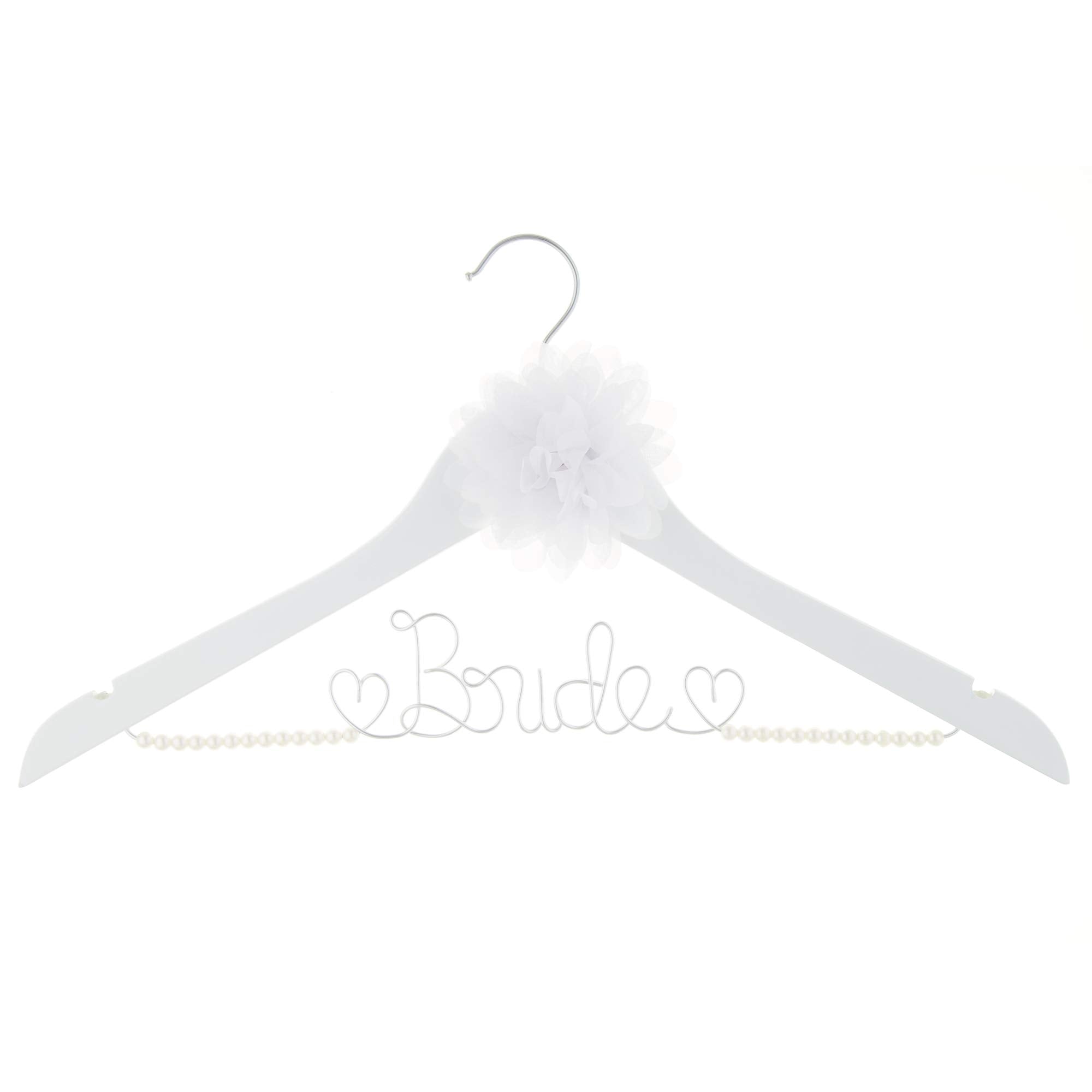 Ella Celebration Bride to Be Wedding Dress Hanger Wooden and Wire Hangers for Brides Gowns  Dresses (White with Pearl Strand and Flower)