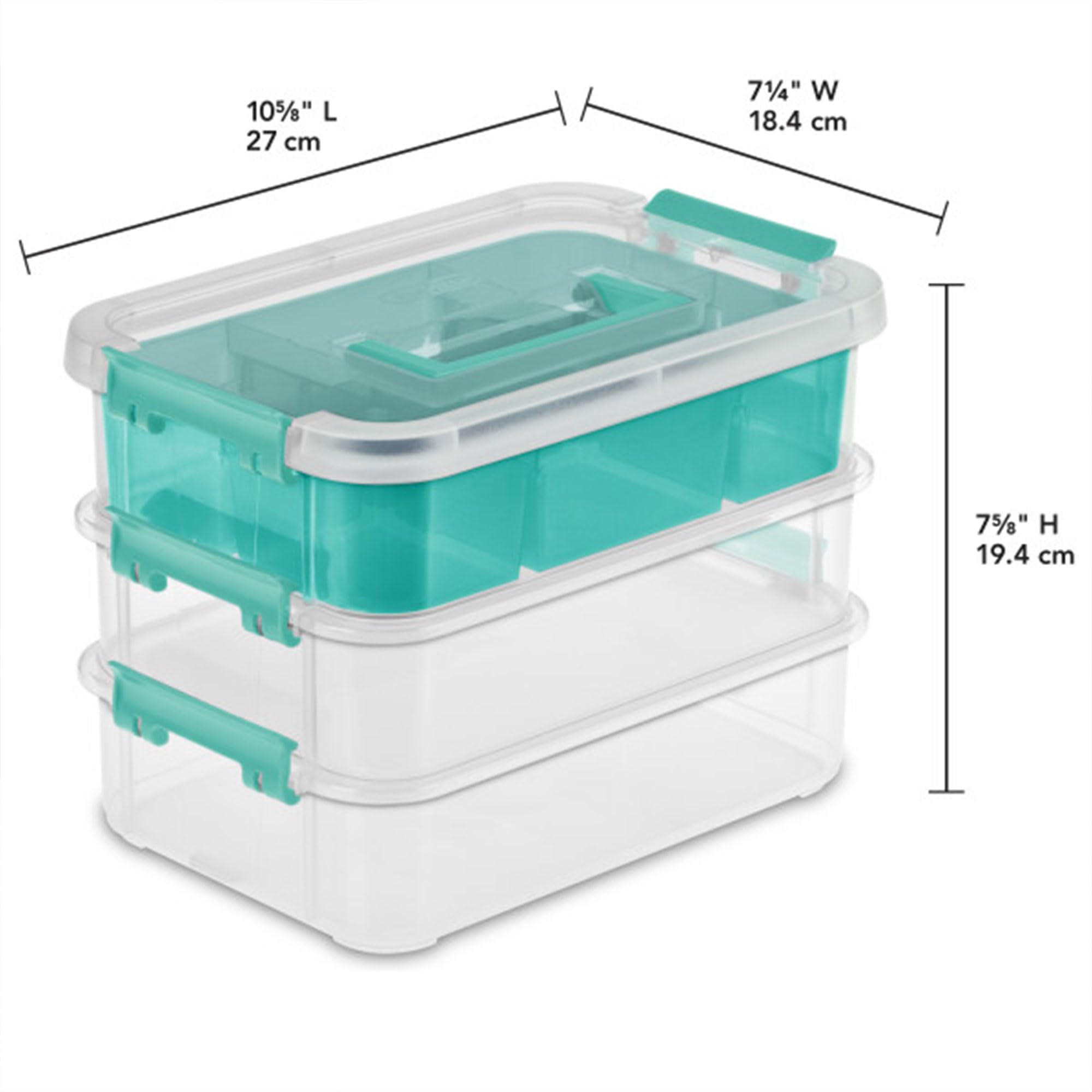Sterilite 24 Pack Plastic Storage Box Container, 3 Layer, Stack And Carry, Clear/Blue
