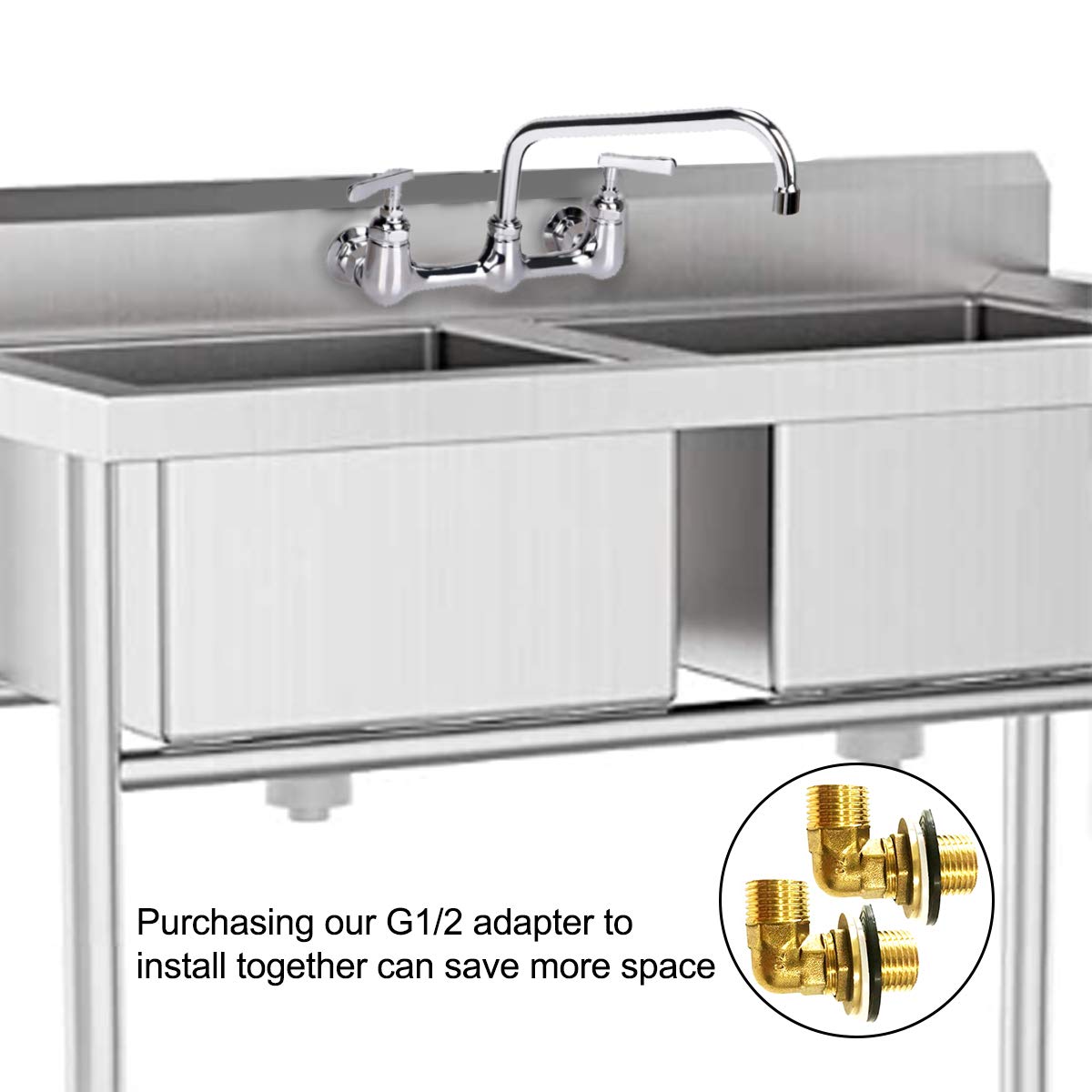 Kwode 8 Inch Center Commercial Sink Faucet With 10    Swivel Spout, Commercial Wall Mount Kitchen Faucet For Kitchen Sink 2-Hand