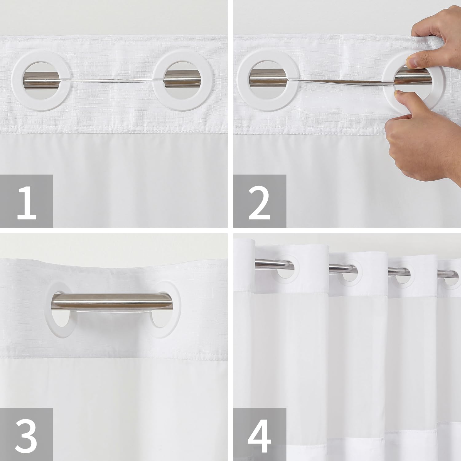 Eachope Extra Long No Hooks Needed Linen Textured Shower Curtain With Snap-In Fabric Liner Set,Tall Hotel Luxury Decor Shower Cu