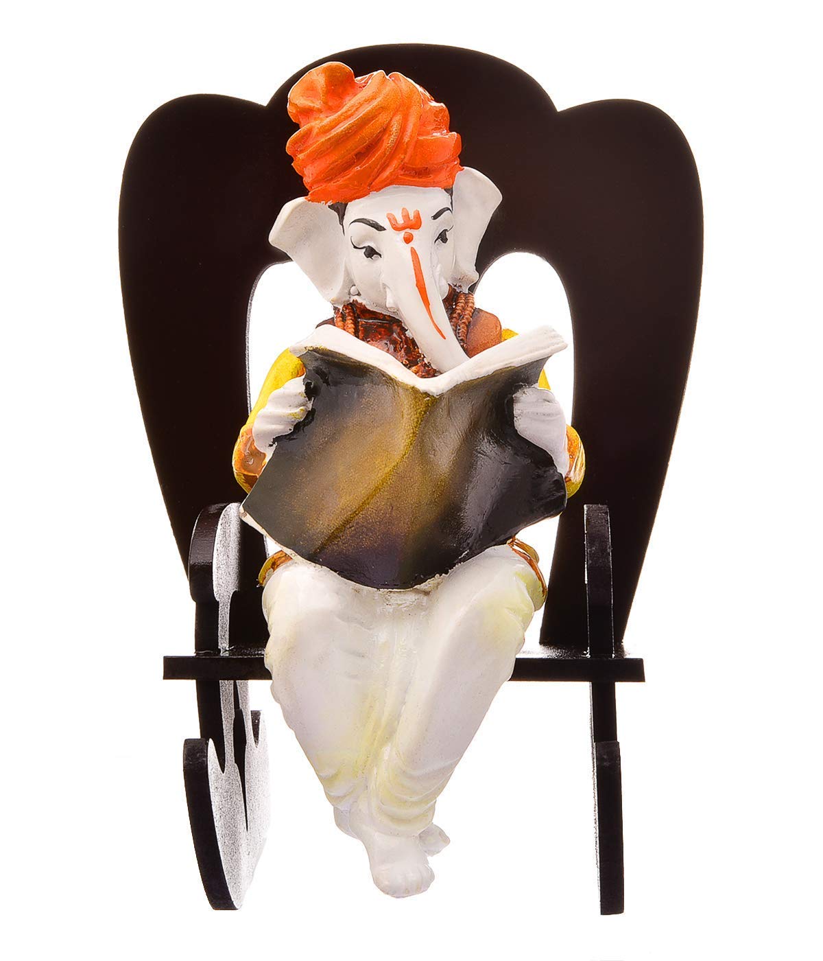 Sn Handicrafts Resin Ganesha Resting On Rocking Chair Figurine, Standard, Multi Colour