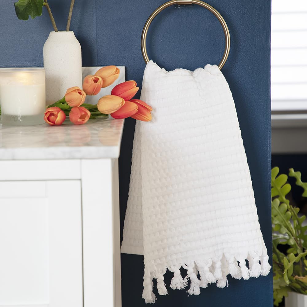 Gilden Tree Decorative Waffle Hand Towels For Bathroom, 20X35 Large, Quick Drying Fingertip Towel, 2 Pack, Modern Style (White)