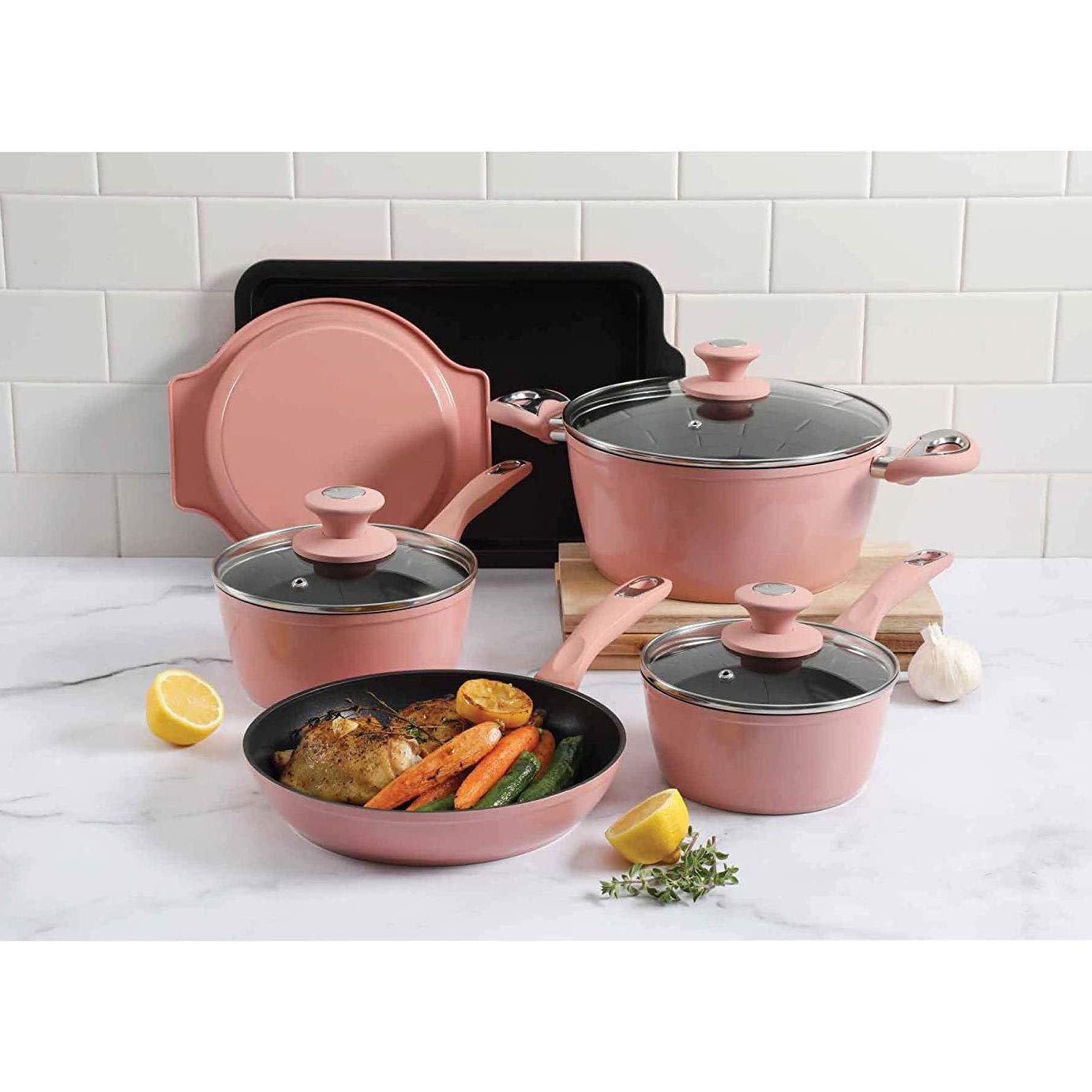 Oster Cookware Set, 12-Piece, Dusty Rose