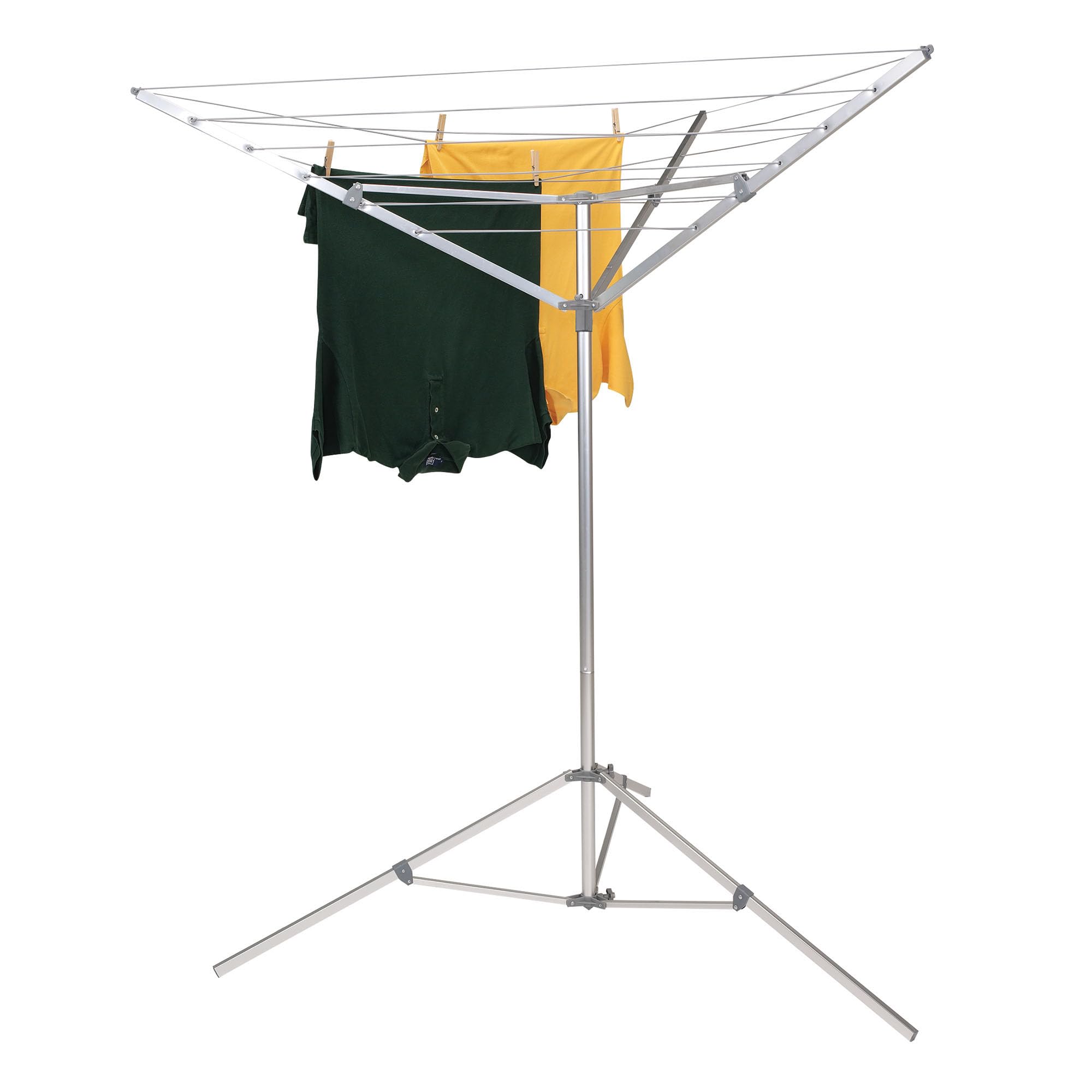 Household Essentials Portable Umbrella Clothesline, 64 Ft of Hanging Space, Pre-Strung with Stable Base, Silver