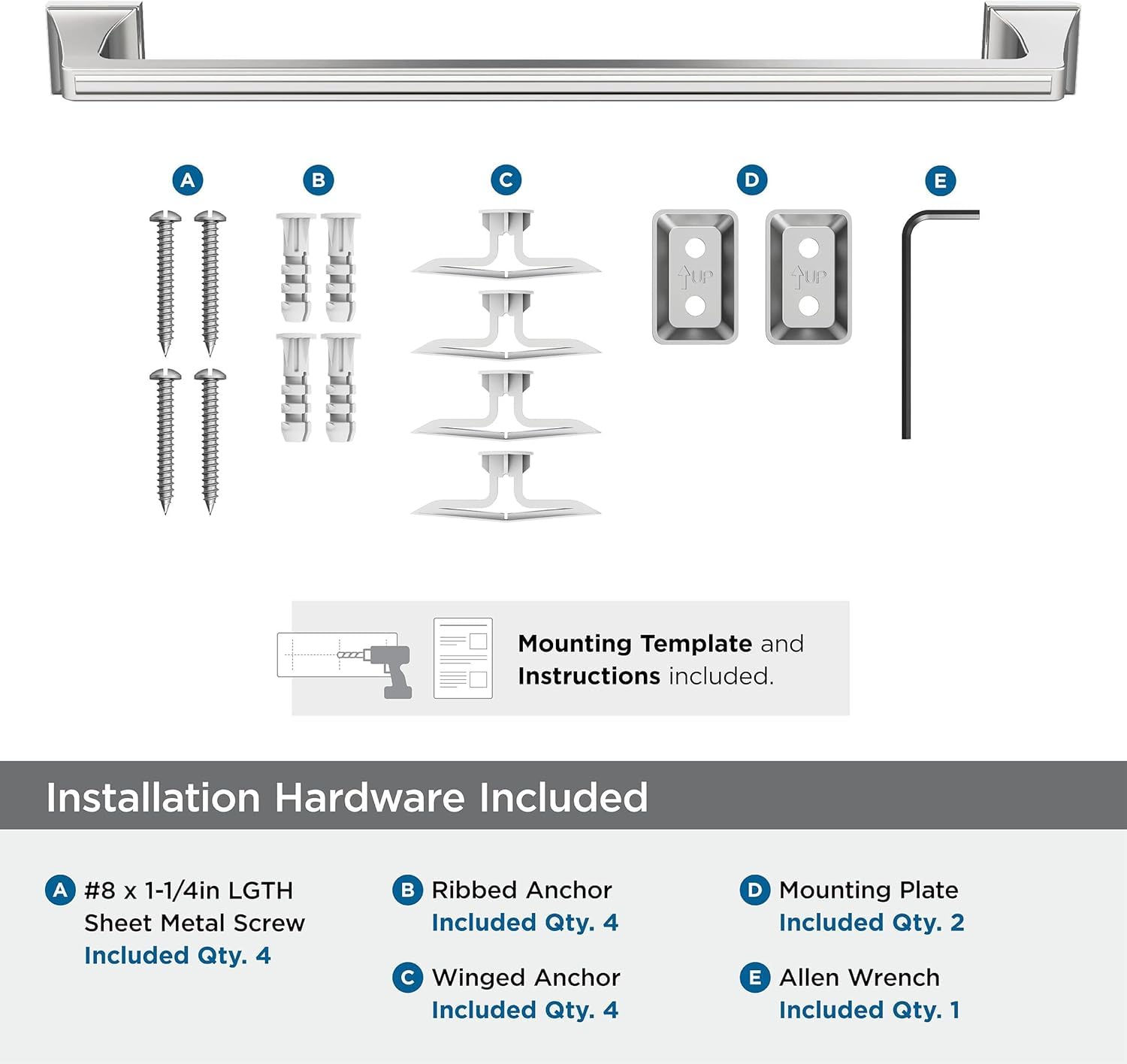 Amerock Bh3602326 | Chrome Towel Bar | 18 In (457 Mm) Towel Rack | Mulholland | Bathroom Towel Holder | Bathroom Hardware | Bath