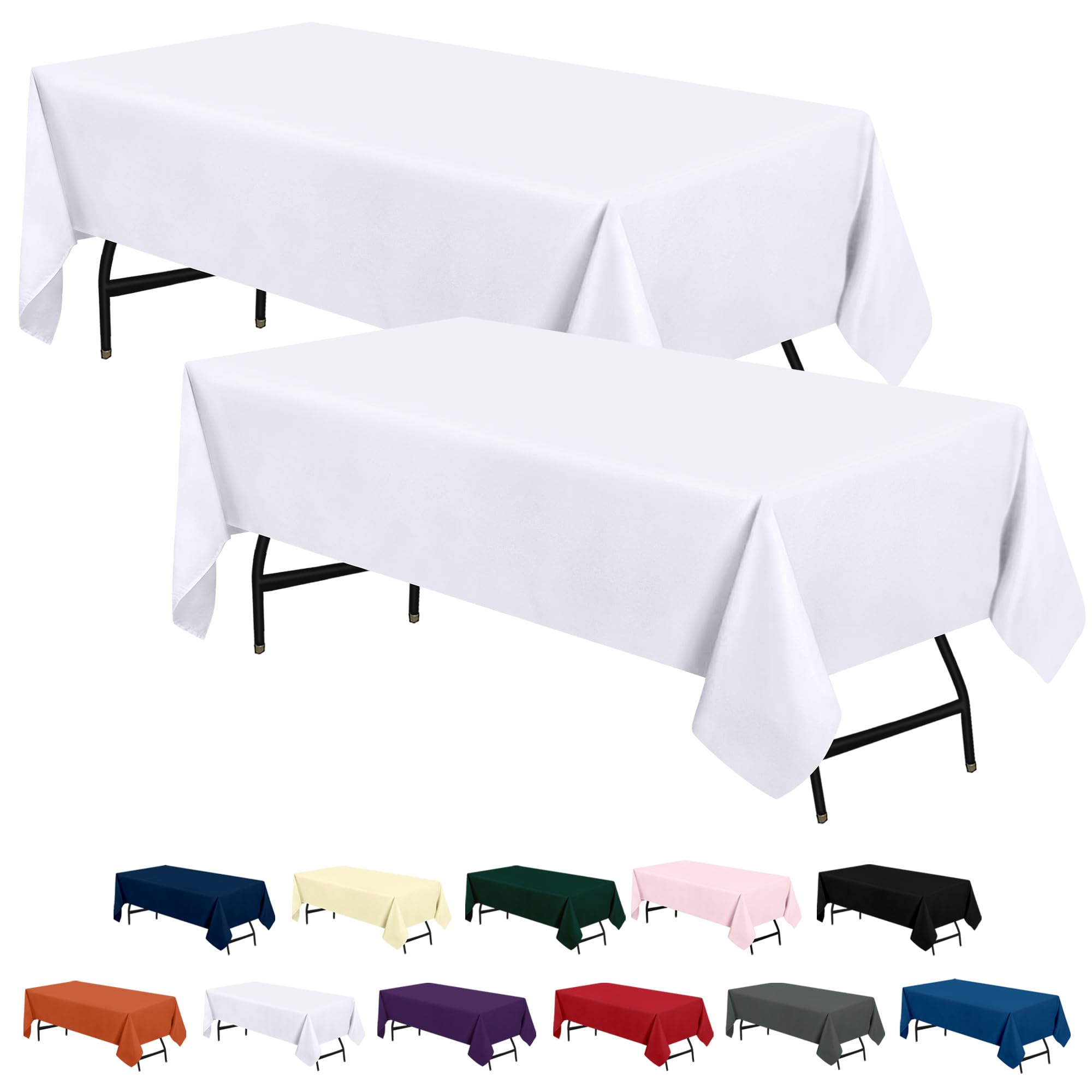 Utopia Kitchen Rectangle Table Cloth 2 Pack [90X132 Inches, White] Tablecloth Machine Washable Fabric Polyester Table Cover For