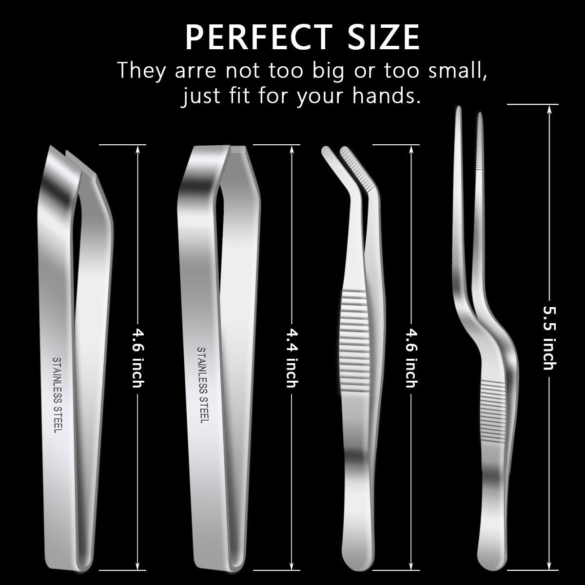 4 Pieces Fish Bone Tweezers Set, Two 4.6'' Stainless Steel Tweezer And Two 5.5'' Tongs For Cooking Food Design Styling.