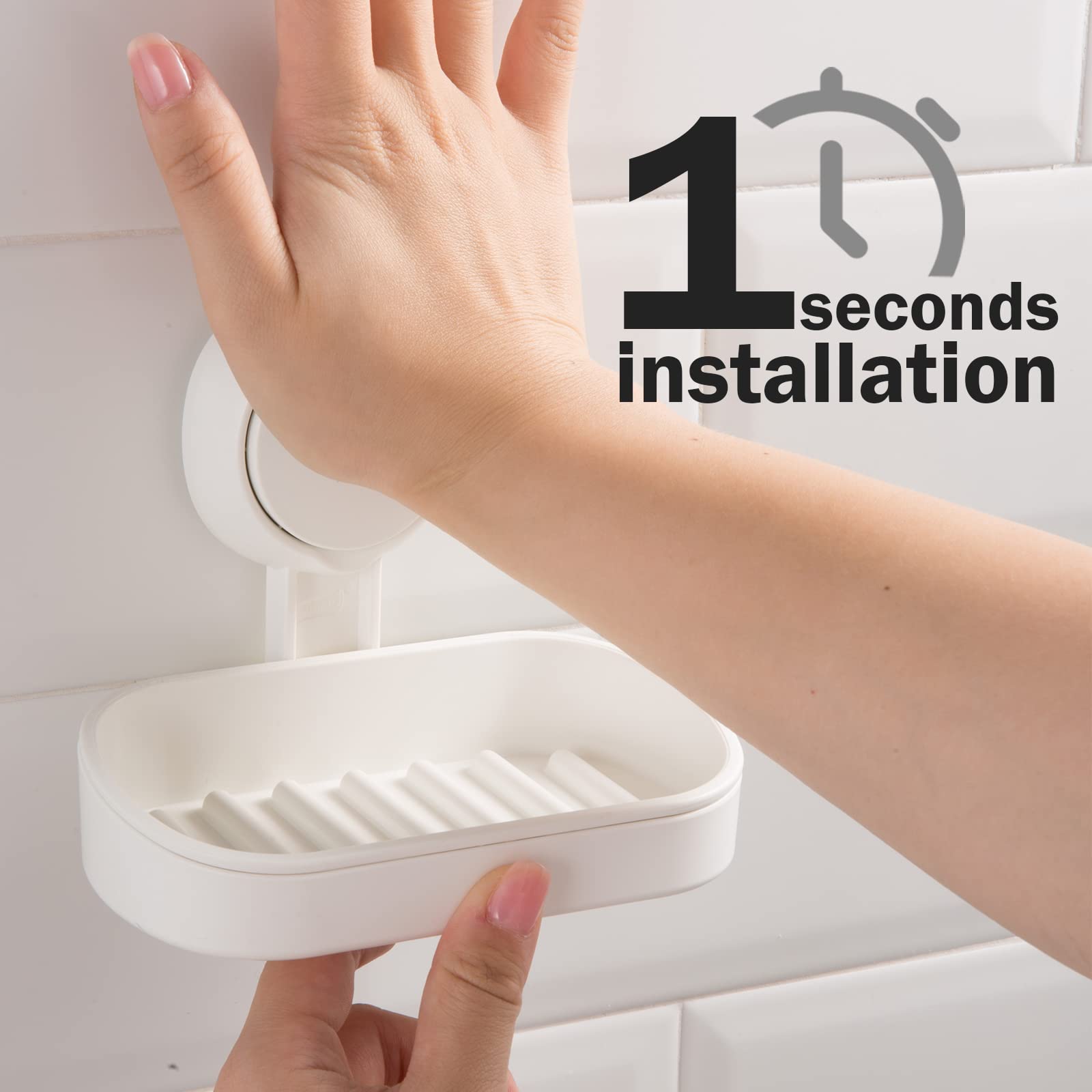 Leverloc Soap Dish Holder For Shower Suction Cup Wall Mounted Self Draining No-Drilling Removable Bar Soap Sponge Holder For Bat