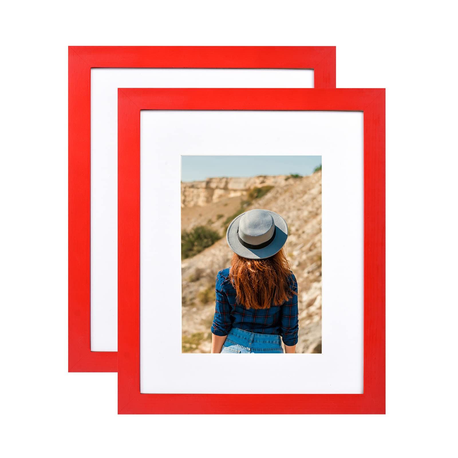wyooxoo 8x10 Picture Frame Set of 2 Red Made of Solid Wood Photo Frames Display Pictures 5x7 with Mat or 8x10 Without Mat Colorf