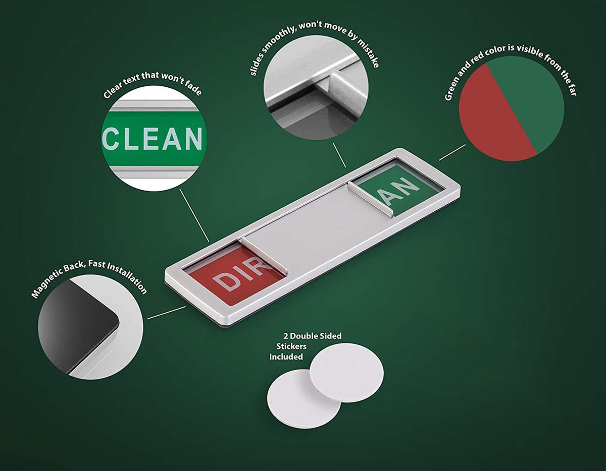 Dishwasher Clean Dirty Indicator, Easy To Read & Slide, Can Diy Sign (Silver Dirtyclean)