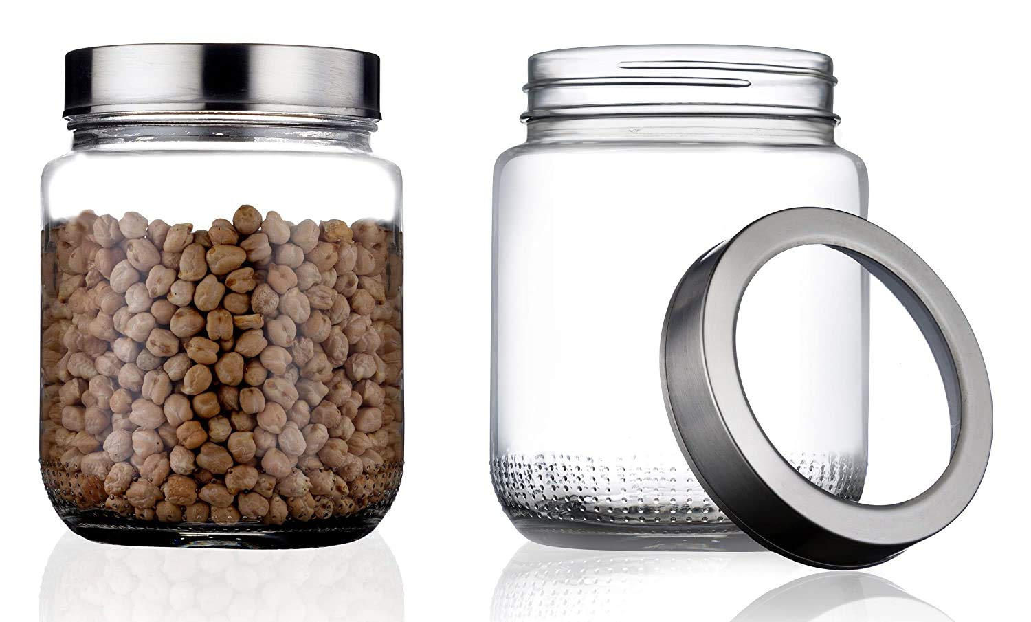 Croco Jar Glass Round Jar (Steel Set Of 3, 1000Ml)
