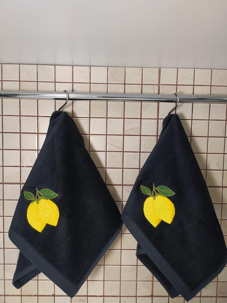 2 Pack Lemon Hand Towels, 100% Soft Cotton, Basket Stuffers, (12X20 Inches) Decor Hand Towels Gift Packed, Decorative Hand Towel