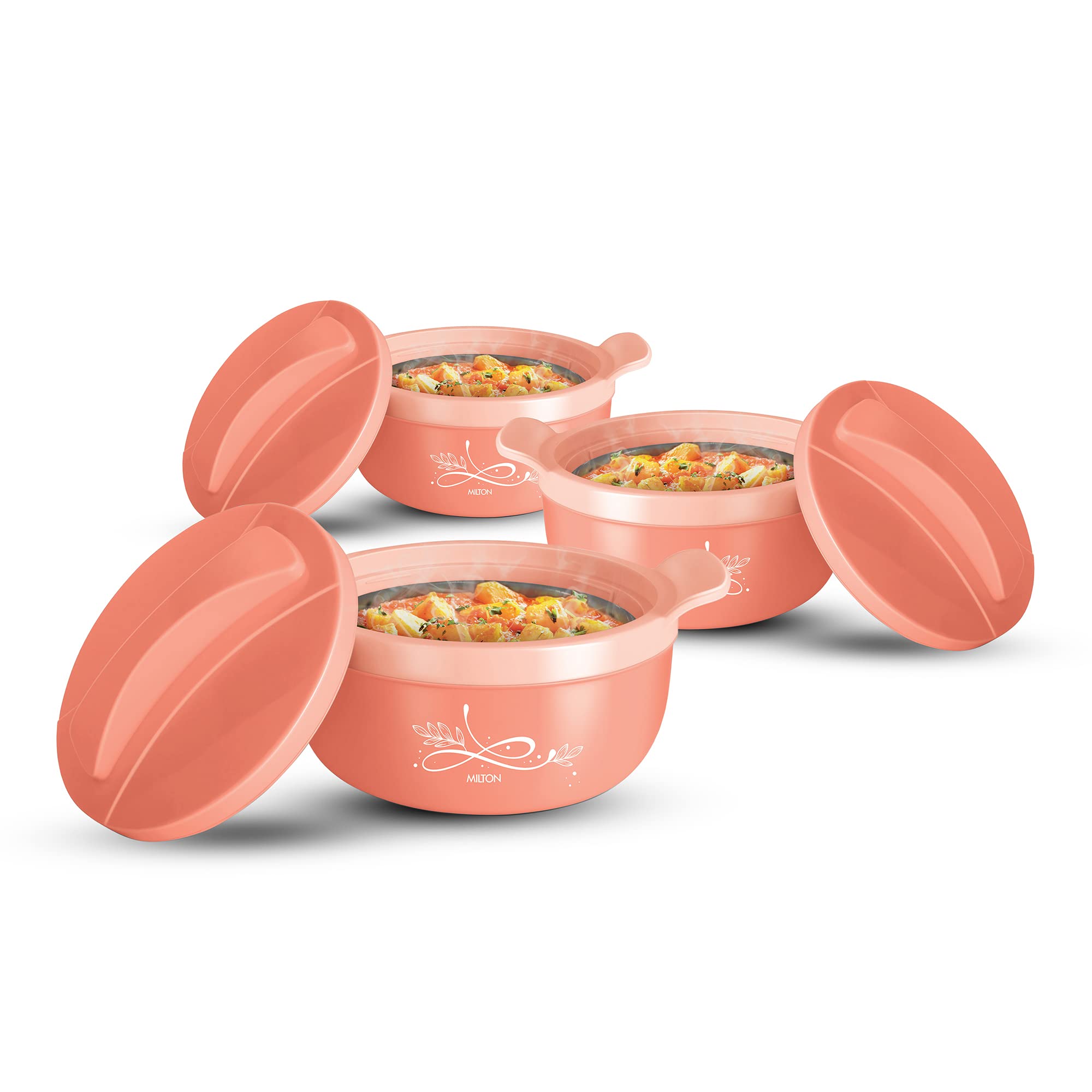 Milton Crave Jr Inner Steel Casserole (370 Ml, 700 Ml, 1200 Ml), Gift Set Of 3, Peach | Pu Insulated | Bpa Free | Food Grade | E