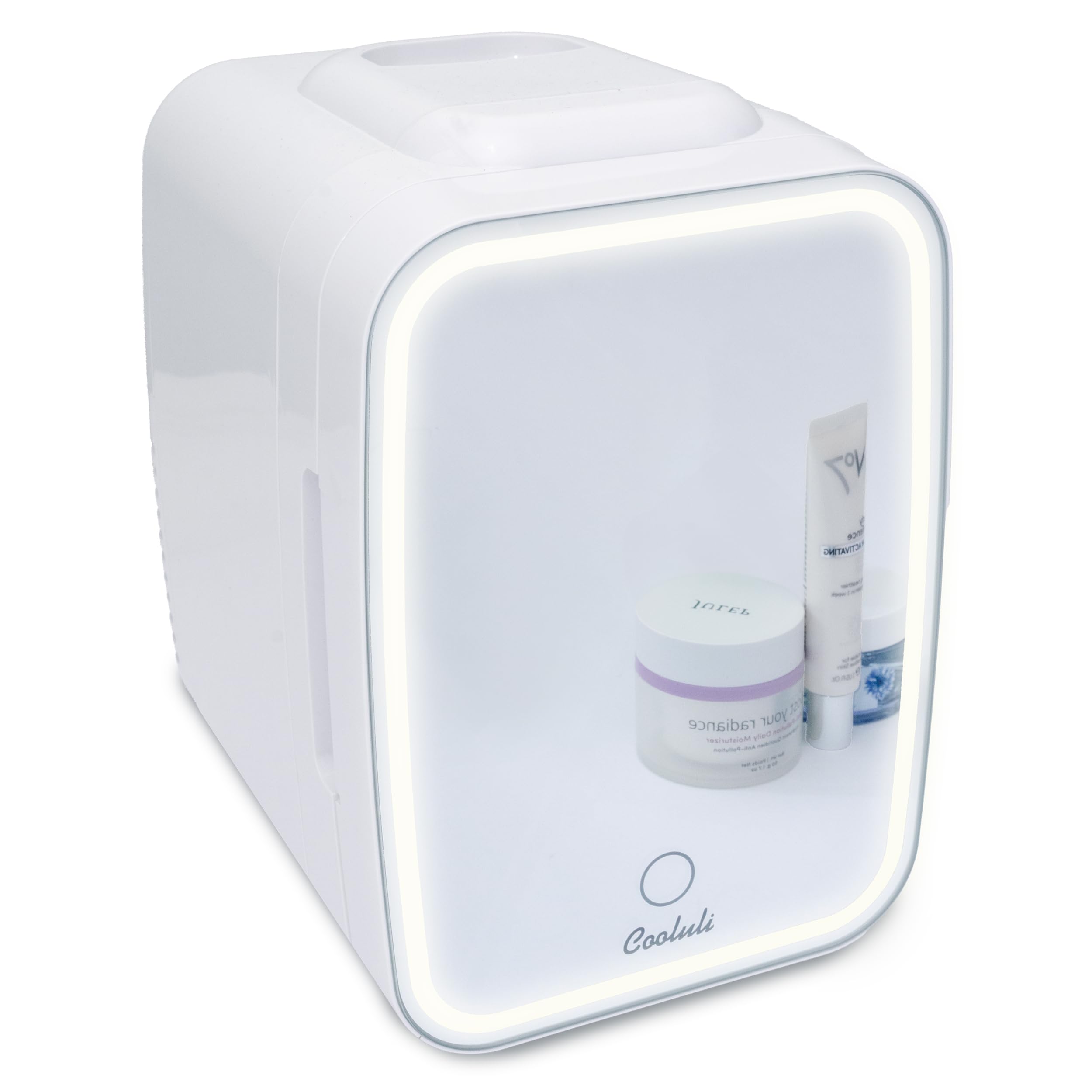 Cooluli Glow 4L Mini Skincare Fridge with Mirror & LED Light - Small Refrigerator for Skin Care, Makeup, Food & Drinks - Portabl