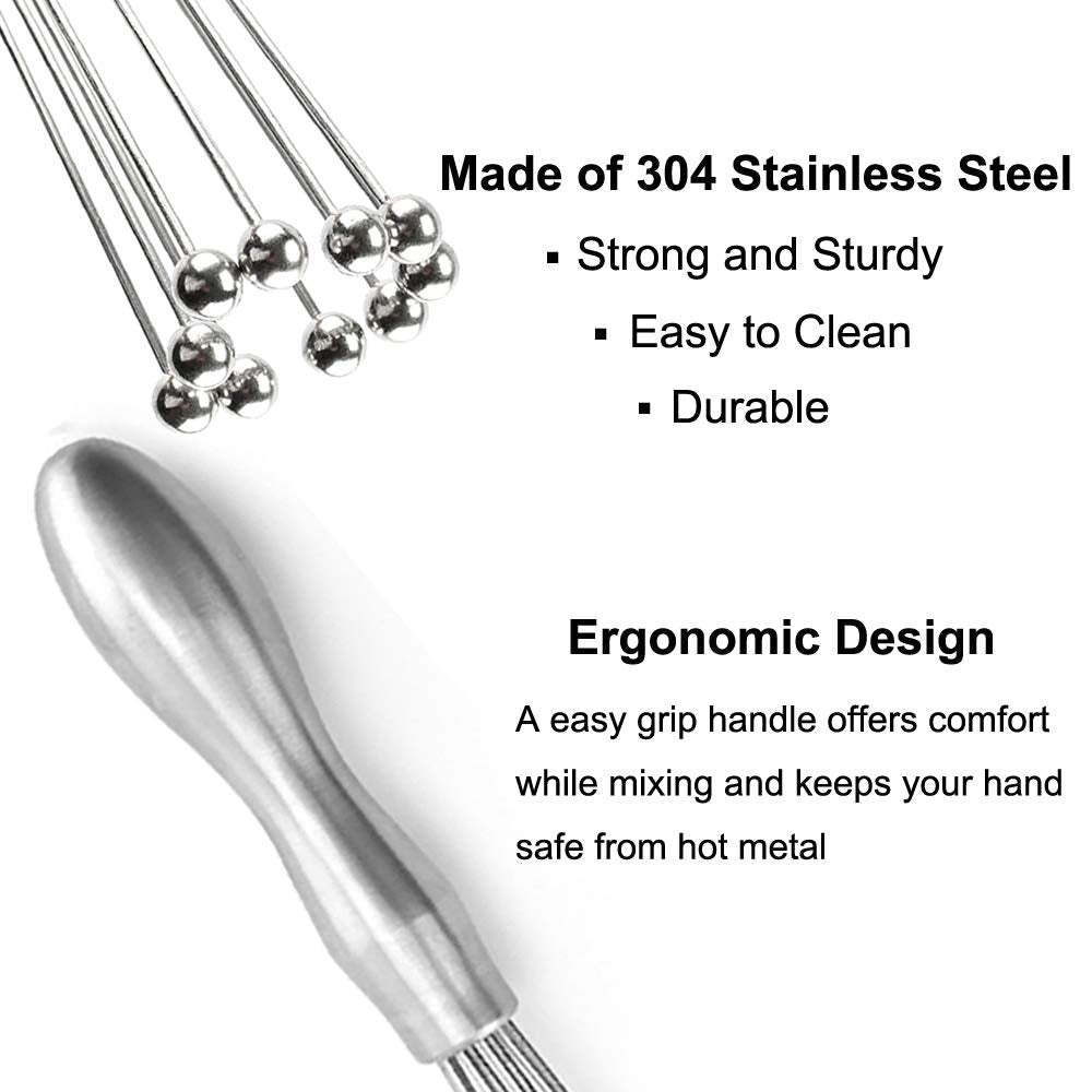 Egg Whisks,10 Inch Stainless Steel Ball Whisk Egg Beater Manual Mixer For Sauces Cream Egg