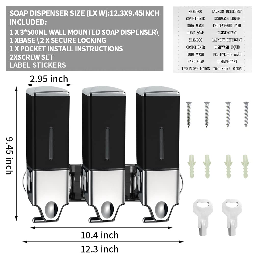 Prosfalt 3 X 500Ml Per Cup Wall Mounted Manual Soap Dispenser For Home, Bath, Kitchen, Hotels, Restaurants. Shower And Lotion Di